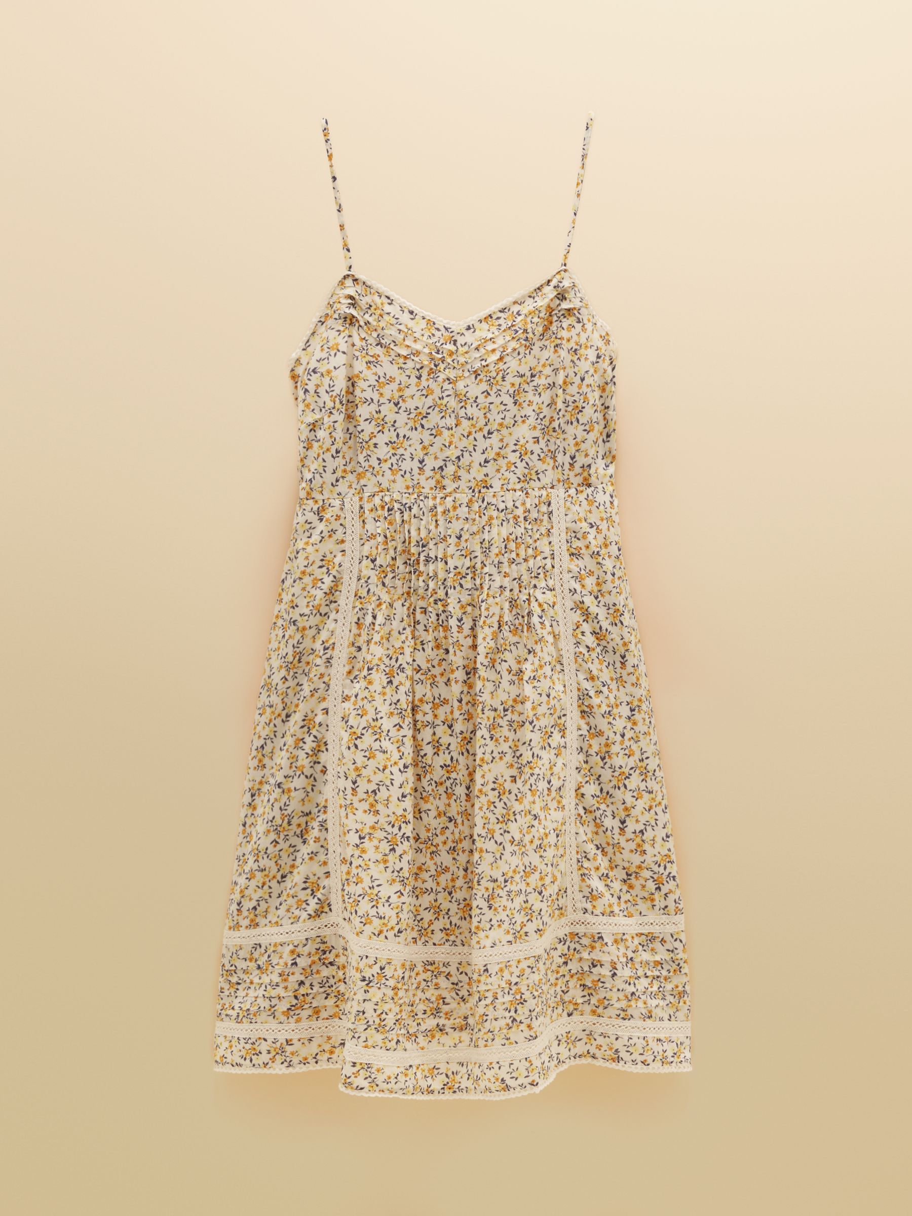 Olivia Yellow Ditsy Short Sweetheart Neck Dress With Trim Detail - Image 8 of 8