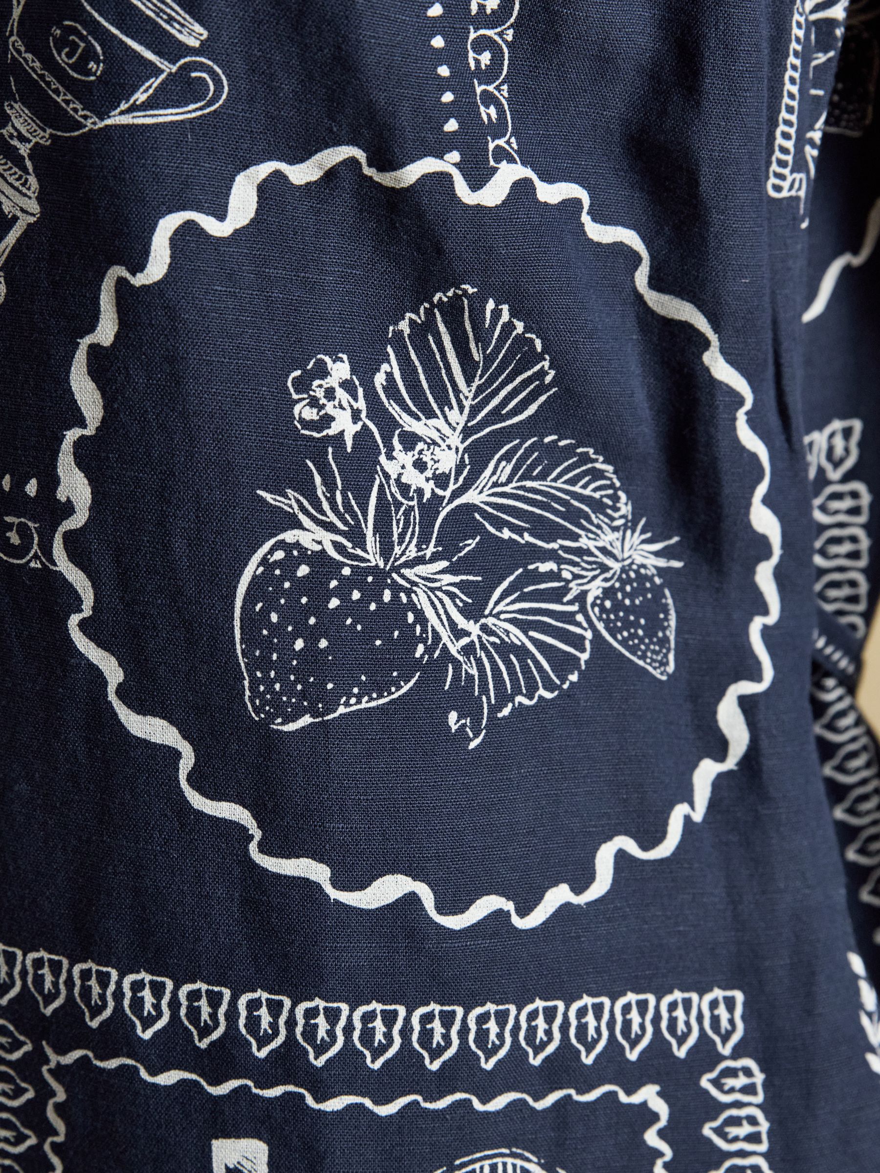 Delphine Navy Tennis Print V Neck Dress With Linen - Image 4 of 8