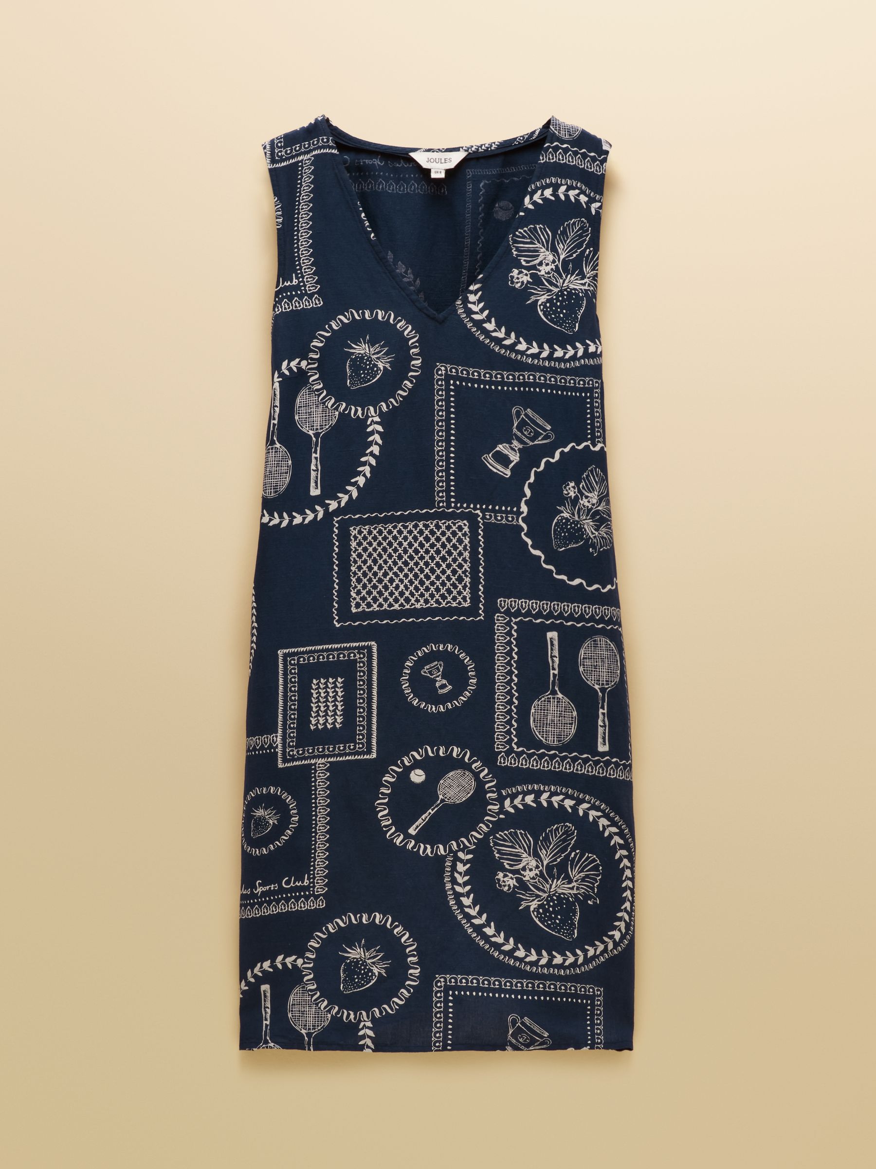 Delphine Navy Tennis Print V Neck Dress With Linen - Image 8 of 8