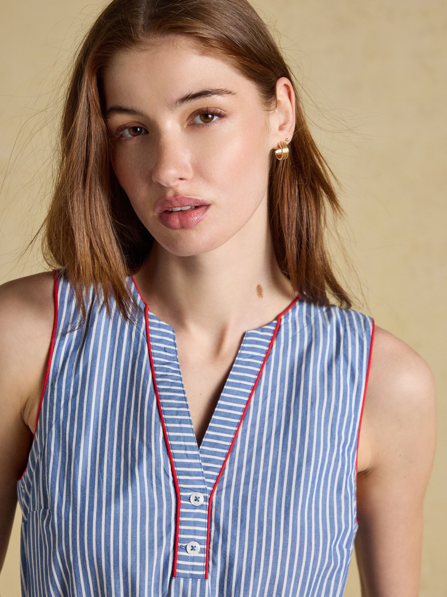 Clara Blue Striped Dropped Waist Summer Midi Dress - Image 3 of 8