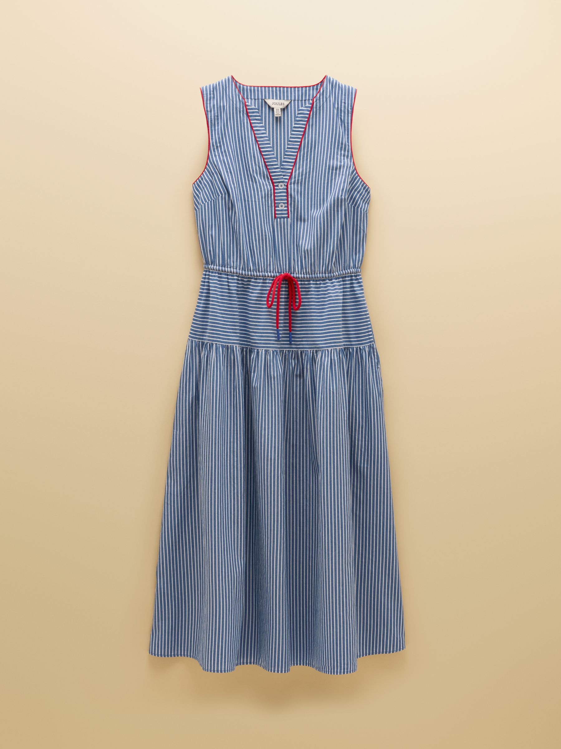 Clara Blue Striped Dropped Waist Summer Midi Dress - Image 8 of 8