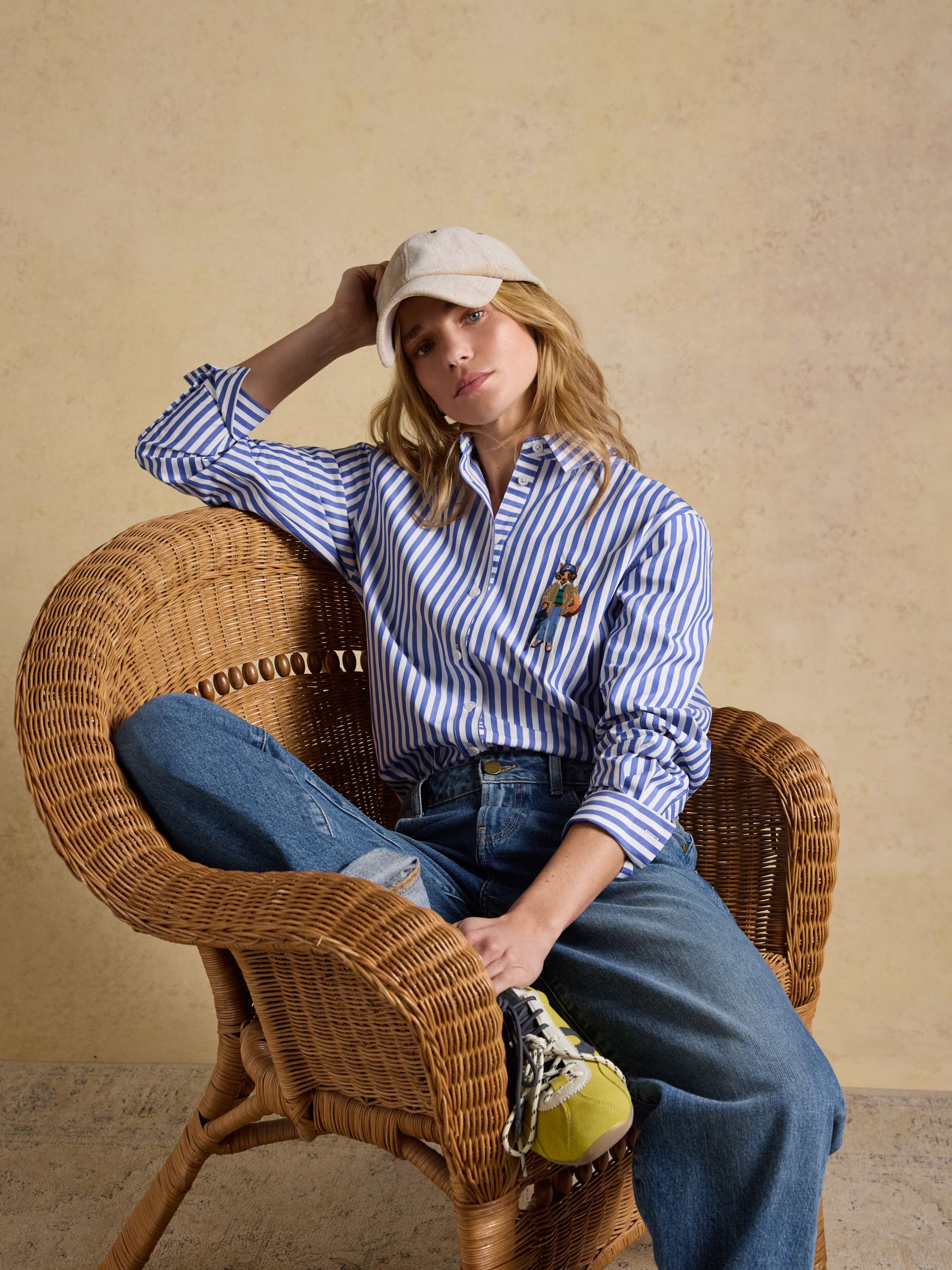 Blue Striped Jonty Fox Embroidered Boyfriend Poplin Shirt - Image 3 of 10