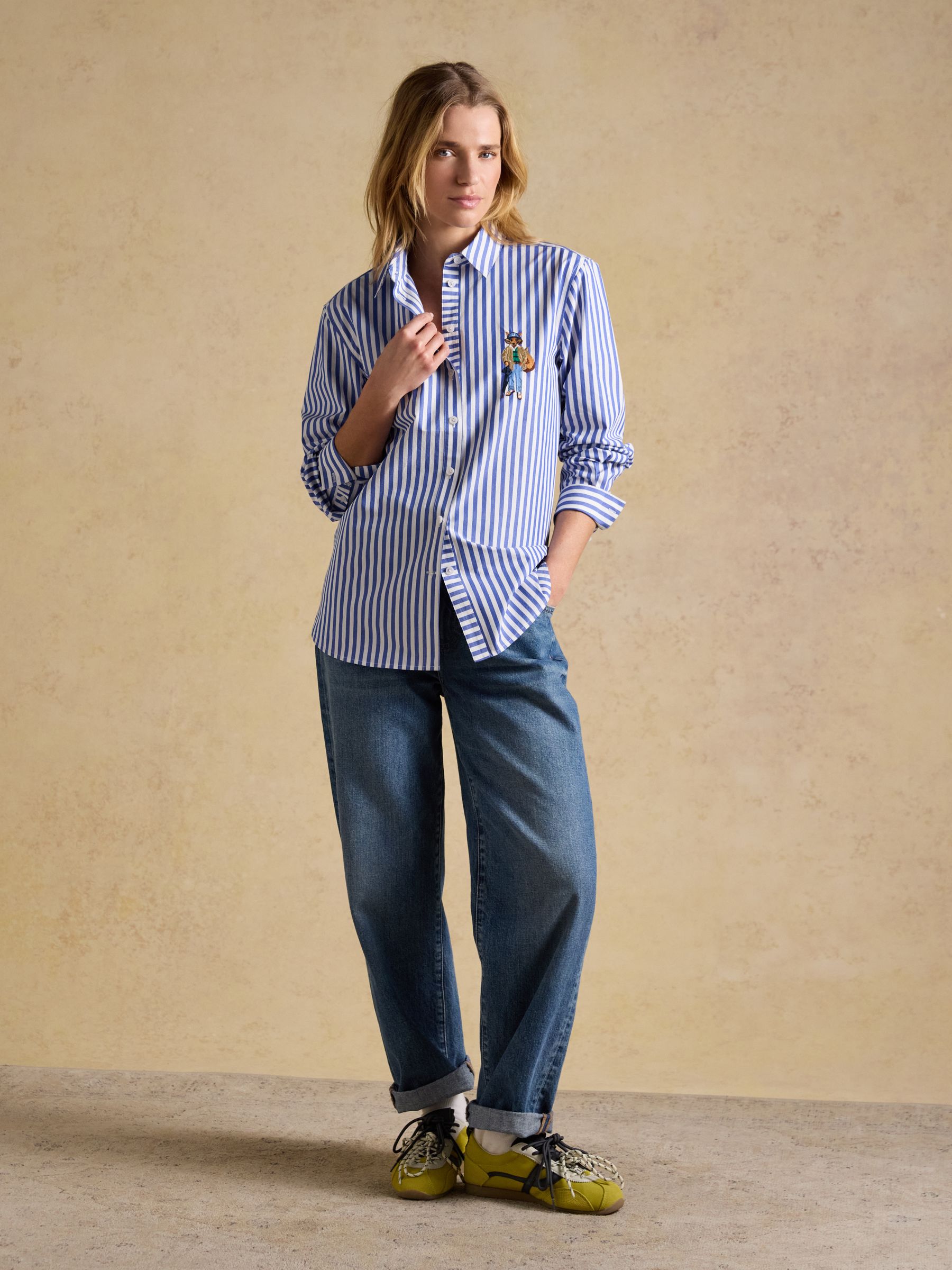 Blue Striped Jonty Fox Embroidered Boyfriend Poplin Shirt - Image 5 of 10