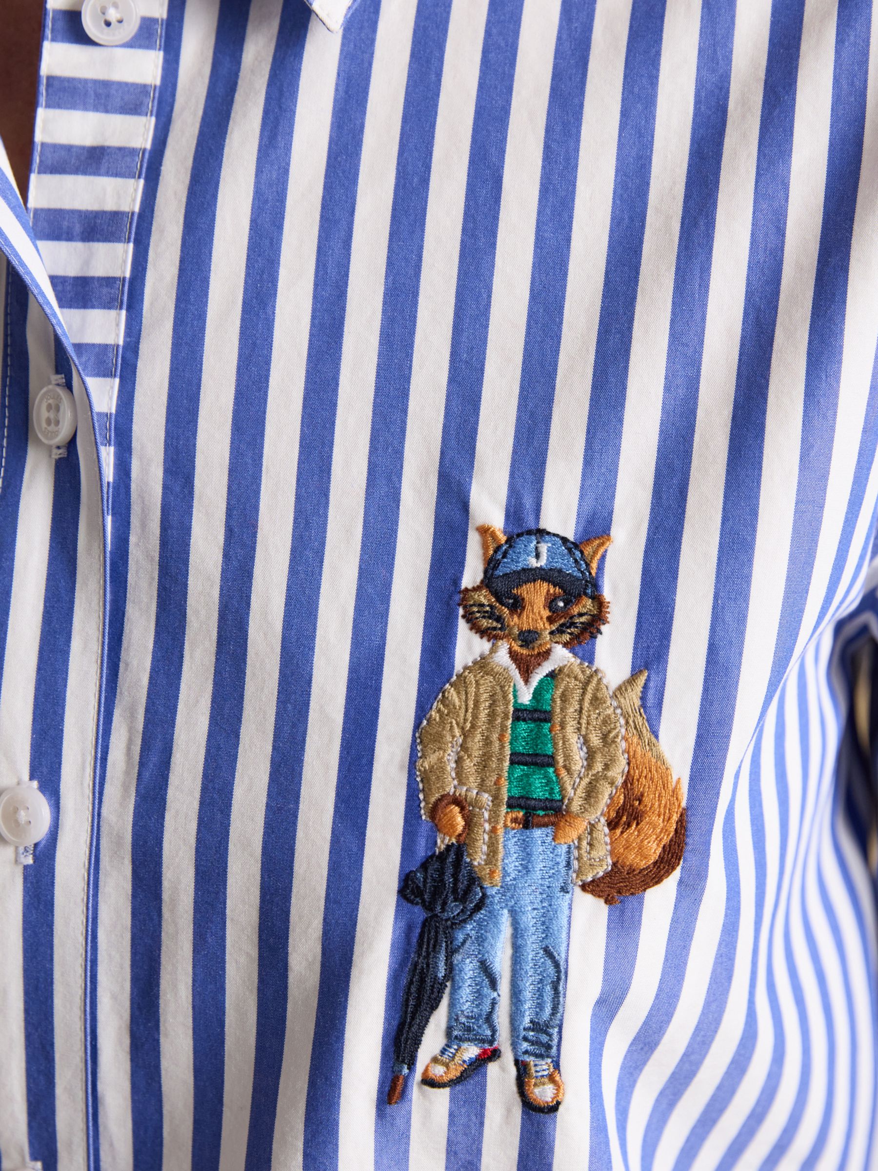 Blue Striped Jonty Fox Embroidered Boyfriend Poplin Shirt - Image 9 of 10