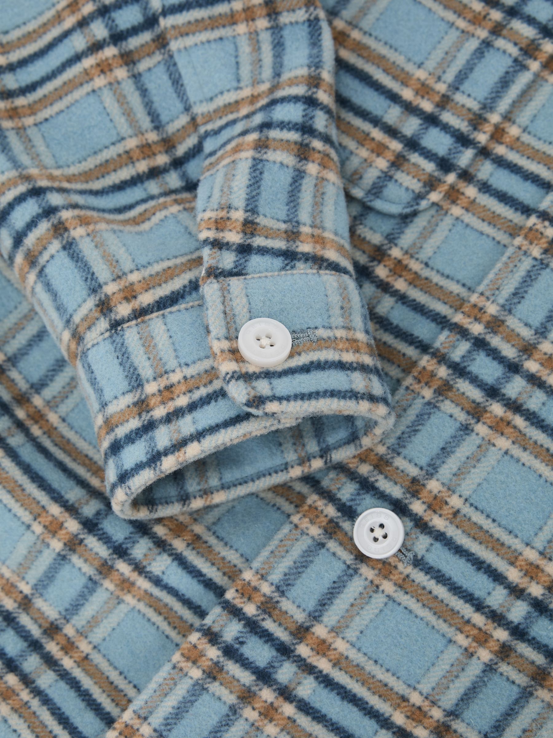 Wool-Blend Twin-Pocket Check Overshirt in Soft Blue Multi - image 3