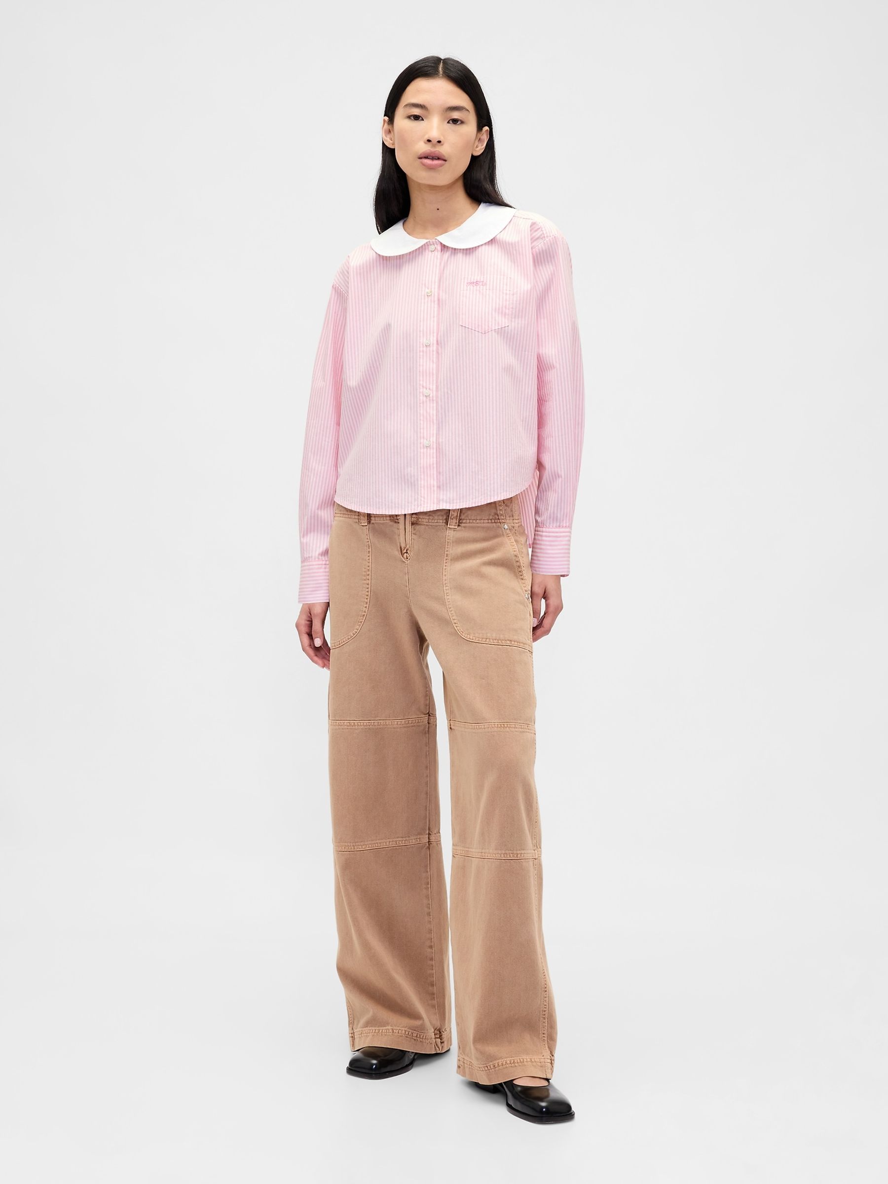 Pink/White Stripe Sandy Liang Poplin Oversized Shirt - Image 3 of 4