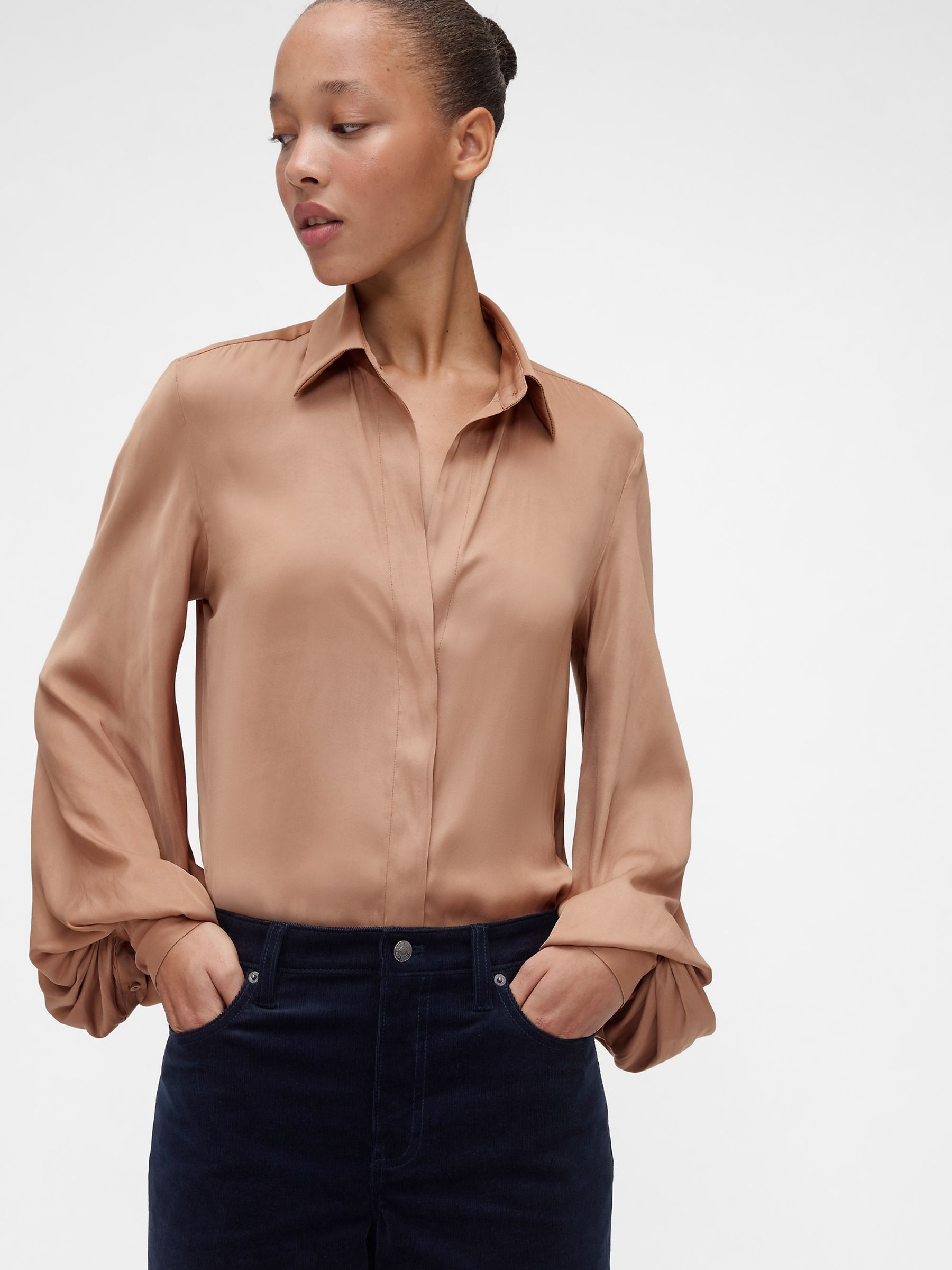 GapStudio Brown Satin Shirt - Image 1 of 4