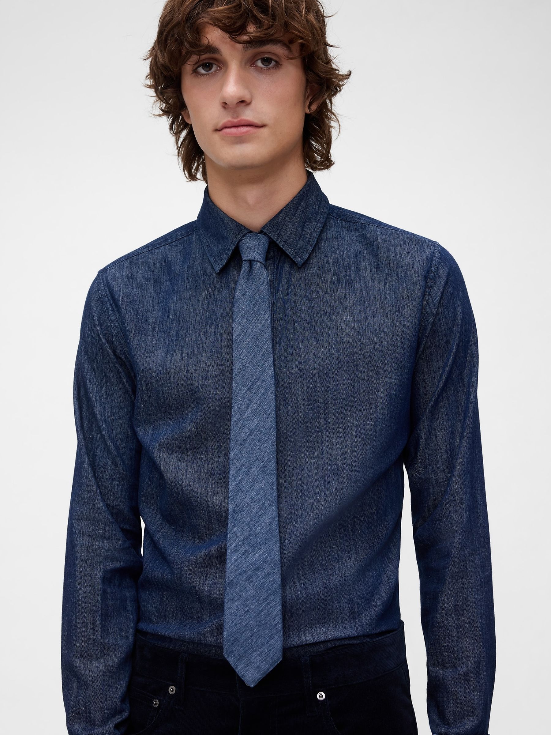 GapStudio Blue Chambray Skinny Tie - Image 1 of 6