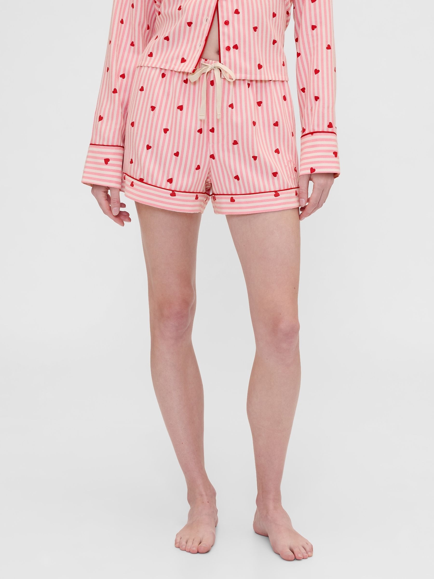 Gap X Summer Fridays Pink/Red Flannel Hearts Pyjama Shorts - Image 1 of 7
