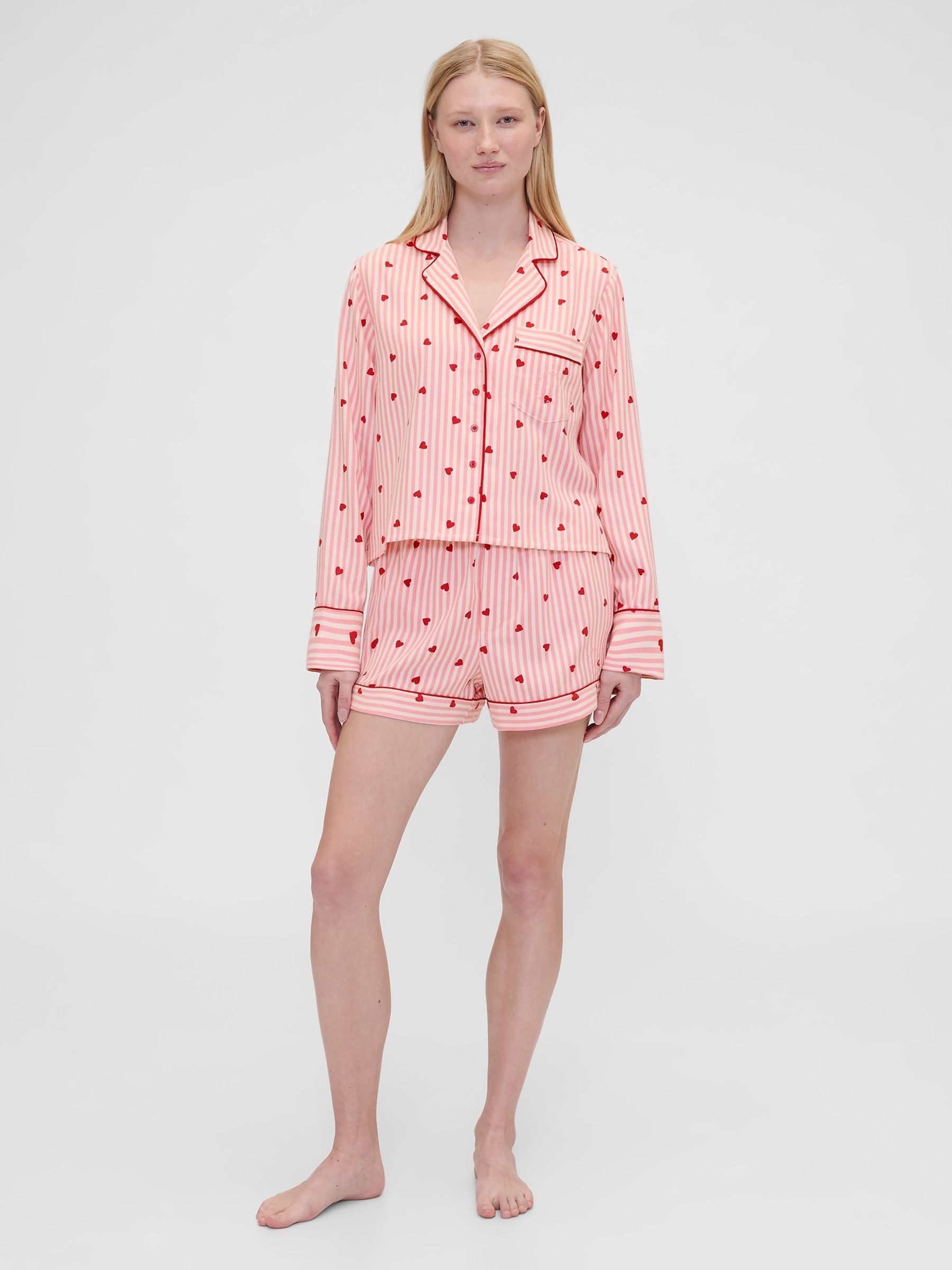 Gap X Summer Fridays Pink/Red Flannel Hearts Pyjama Shorts - Image 5 of 7