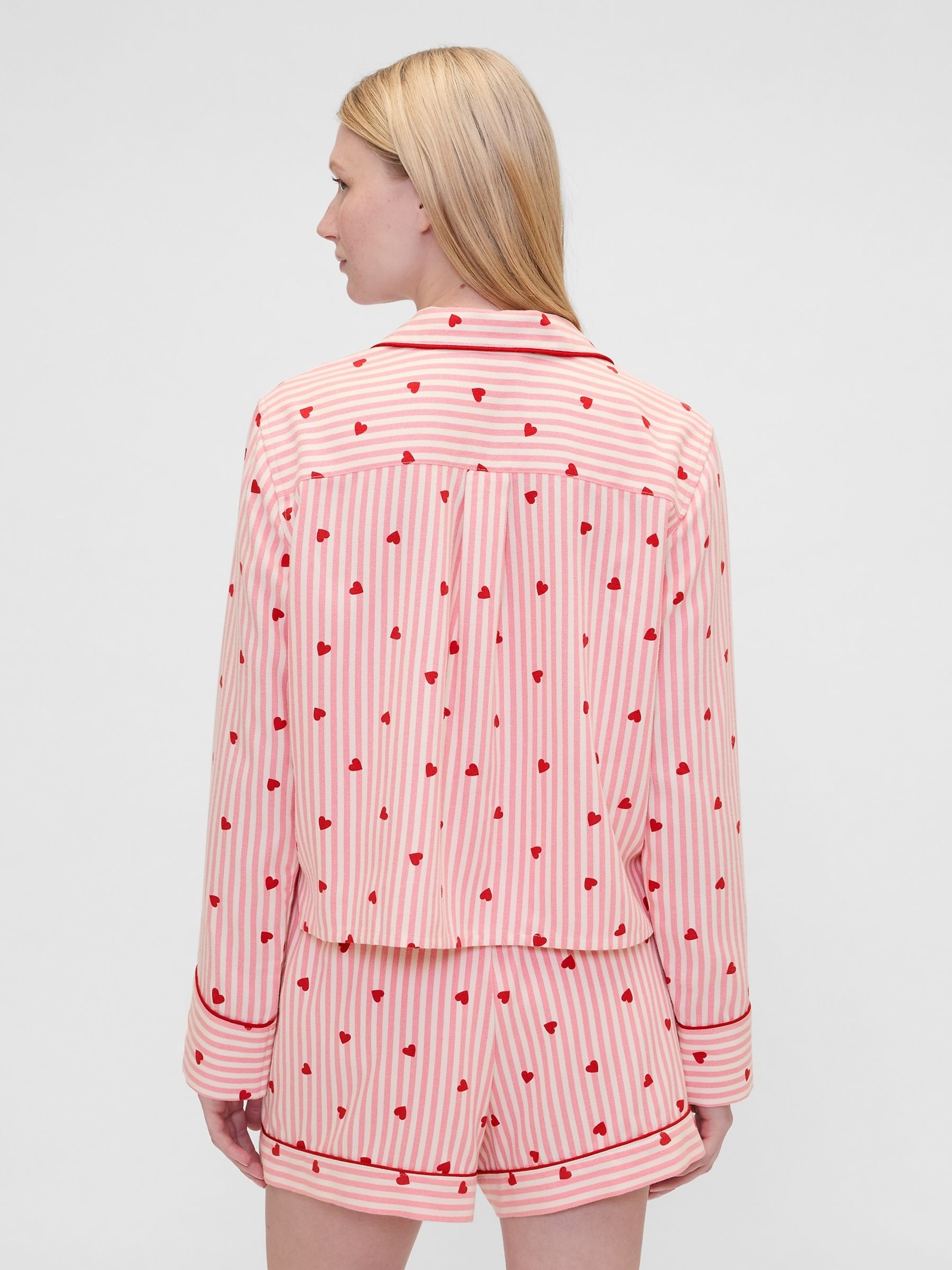 Gap X Summer Fridays Pink/Red Relaxed Flannel Hearts Pyjama Shirt - Image 2 of 7