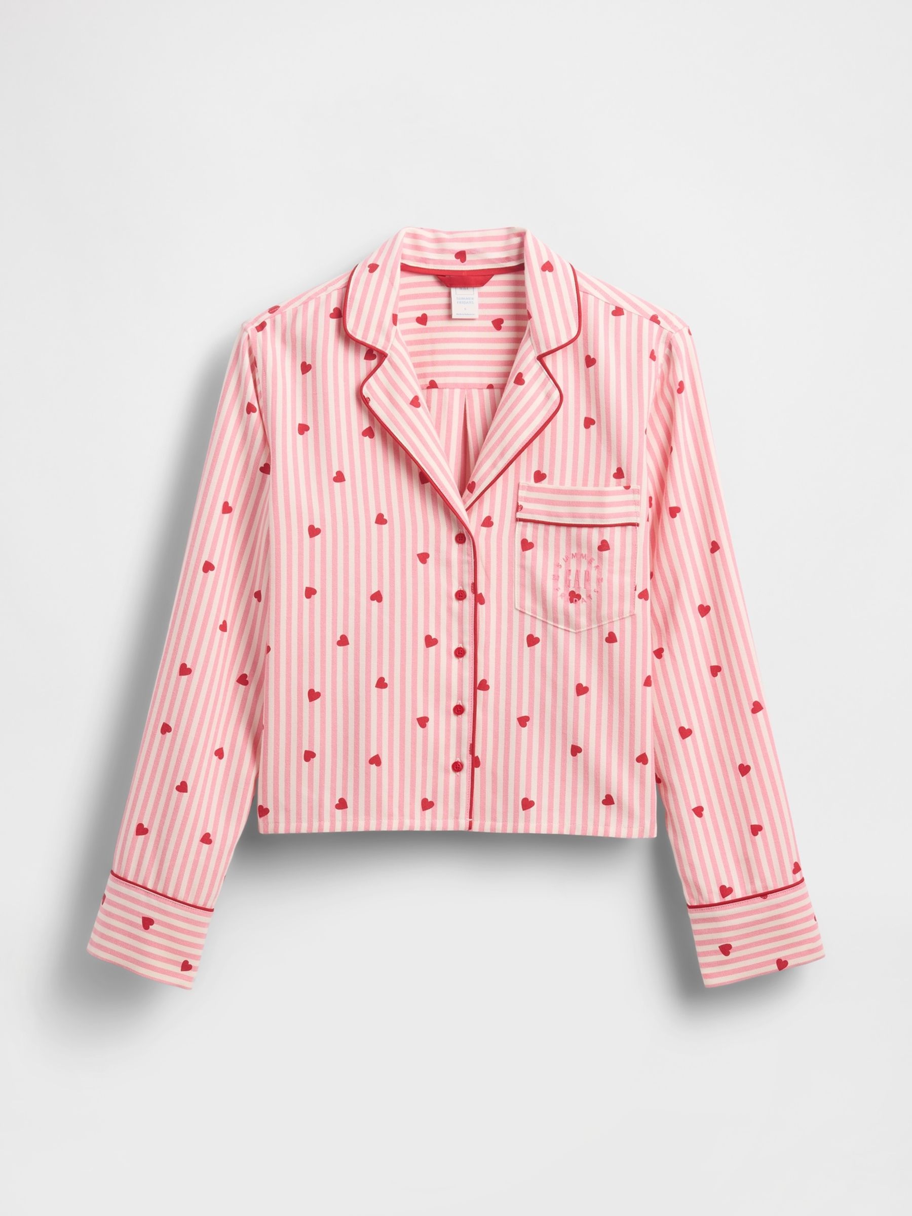 Gap X Summer Fridays Pink/Red Relaxed Flannel Hearts Pyjama Shirt - Image 5 of 7