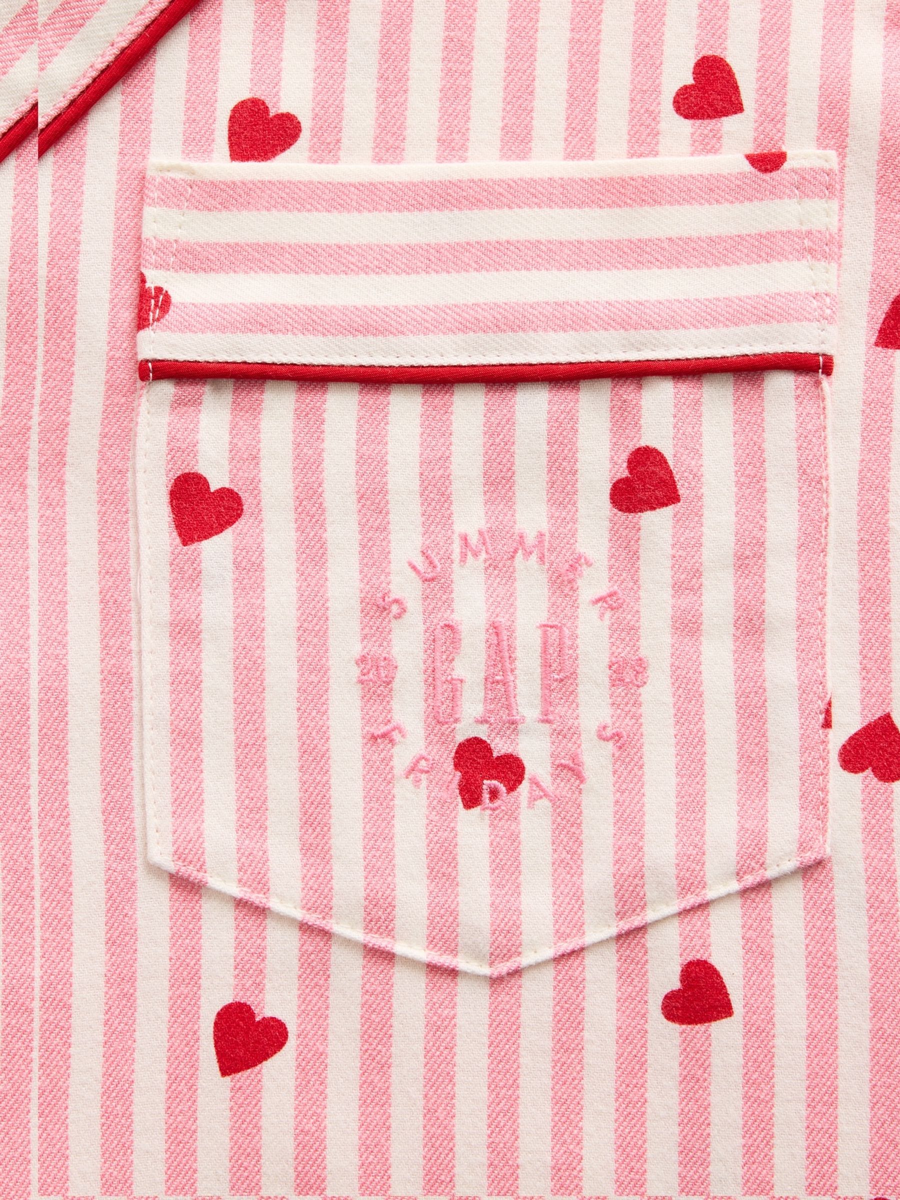 Gap X Summer Fridays Pink/Red Relaxed Flannel Hearts Pyjama Shirt - Image 6 of 7