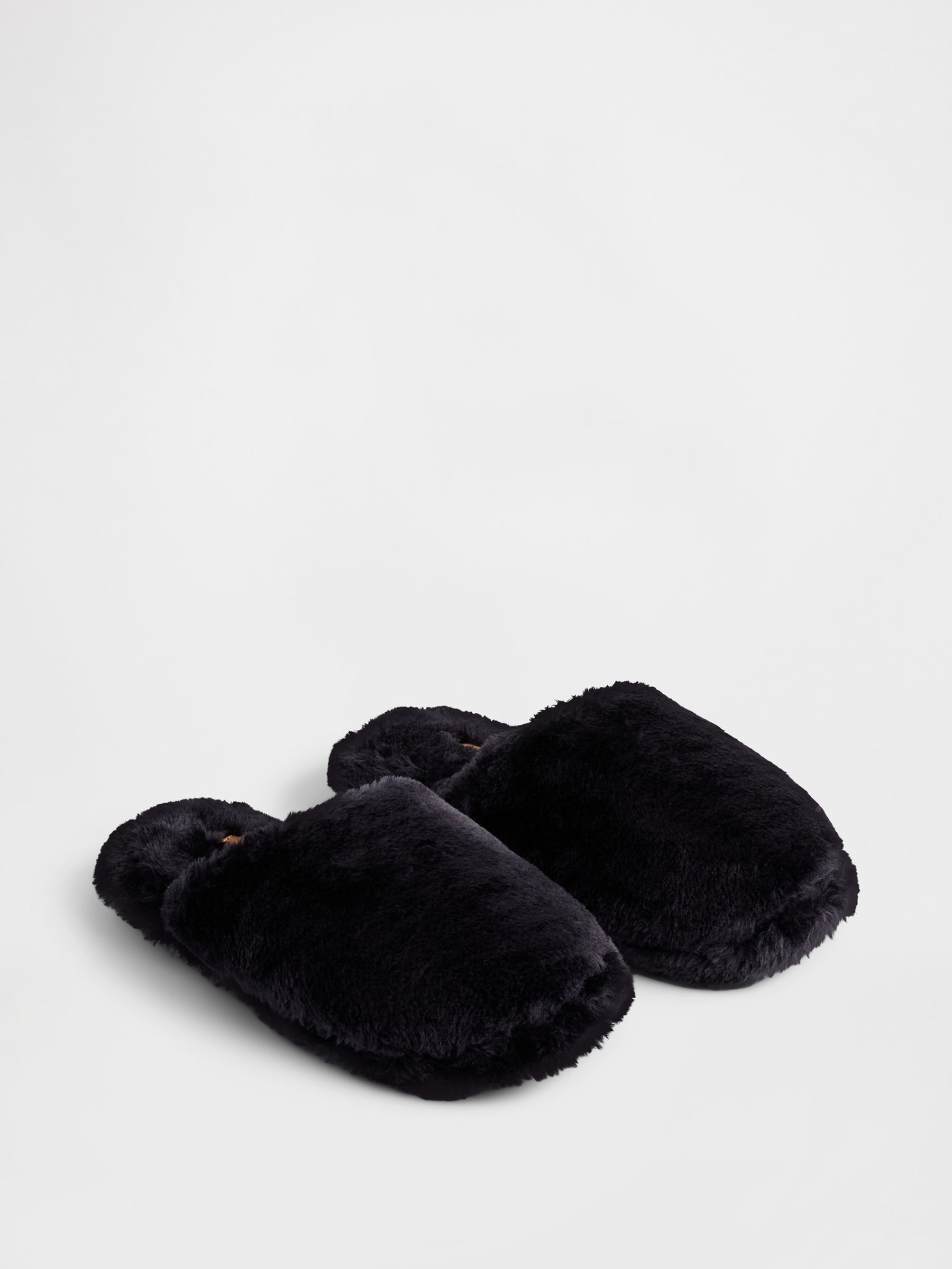 Black Faux Fur Slippers - Image 1 of 5 Black Faux Fur Slippers - Image 1 of 5