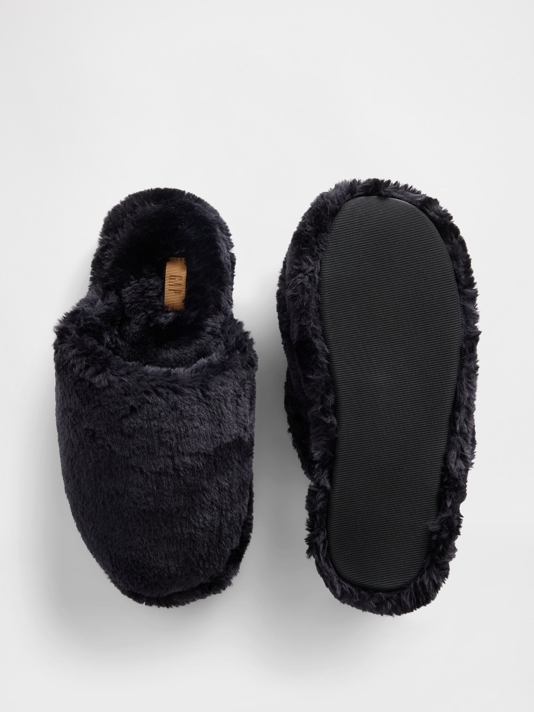 Black Faux Fur Slippers - Image 2 of 5