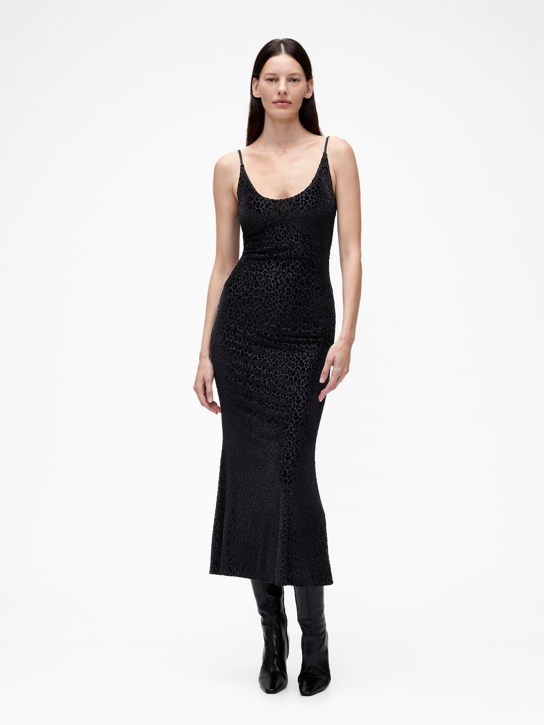 GapStudio Black Burnout Velvet Leopard Slip Dress - Image 1 of 5