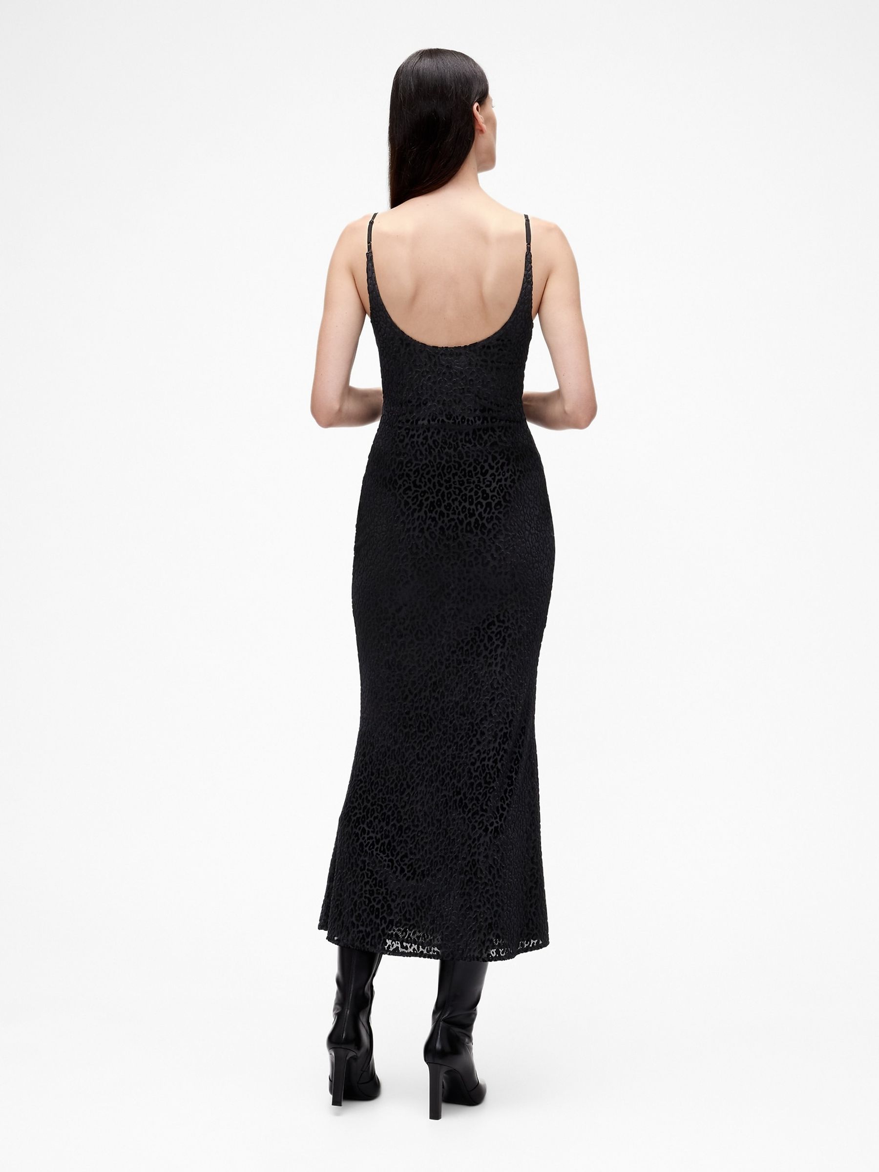 GapStudio Black Burnout Velvet Leopard Slip Dress - Image 2 of 5