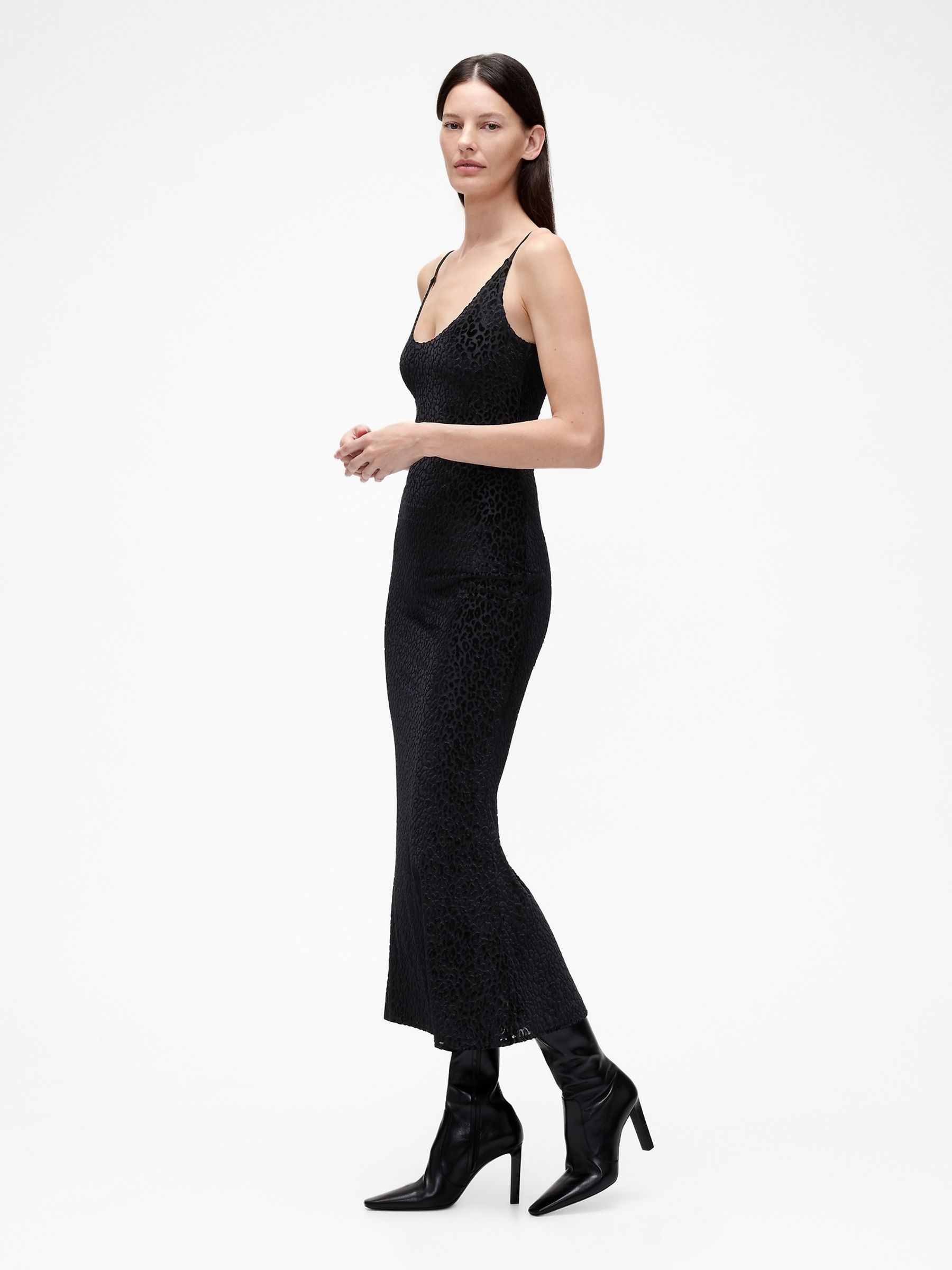 GapStudio Black Burnout Velvet Leopard Slip Dress - Image 3 of 5