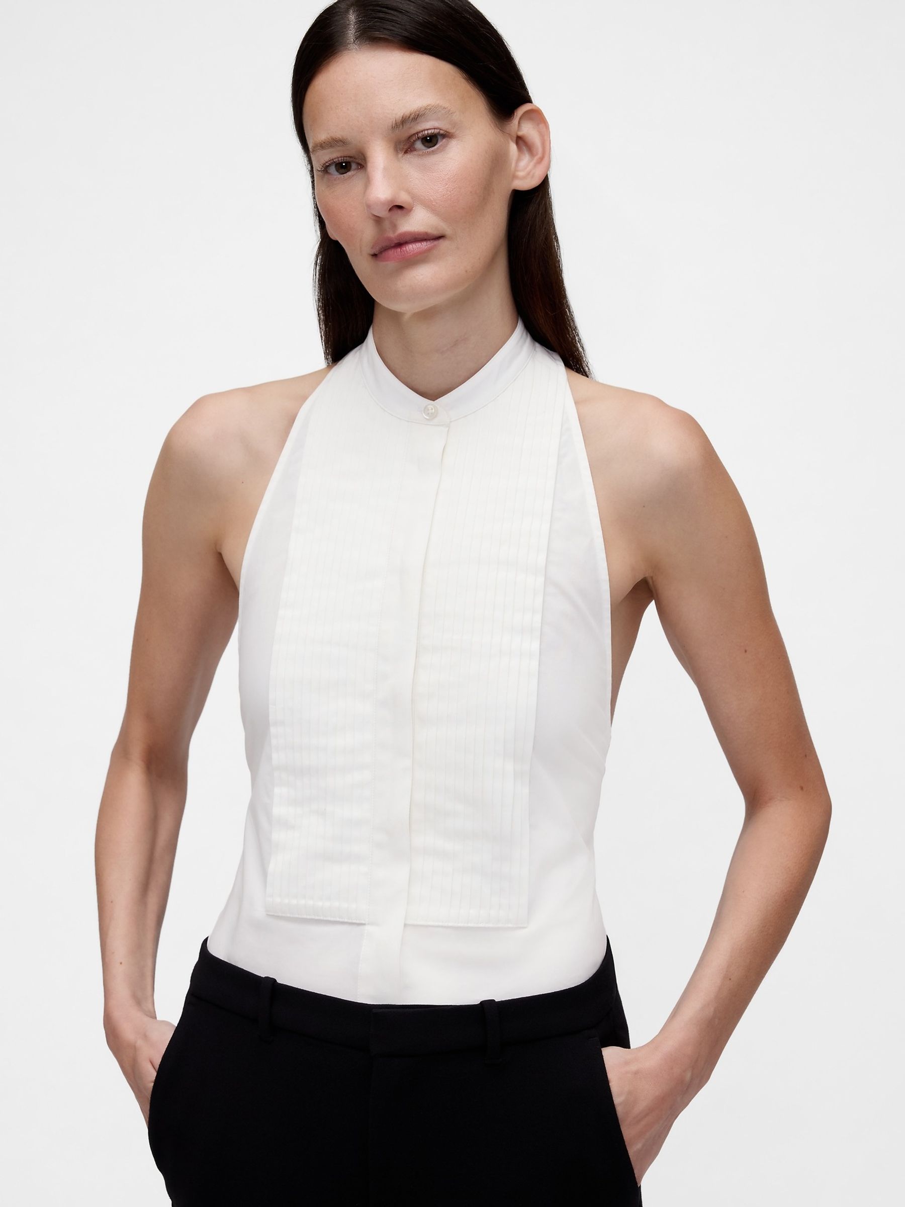 GapStudio White Poplin Tuxedo Shirt - Image 1 of 5