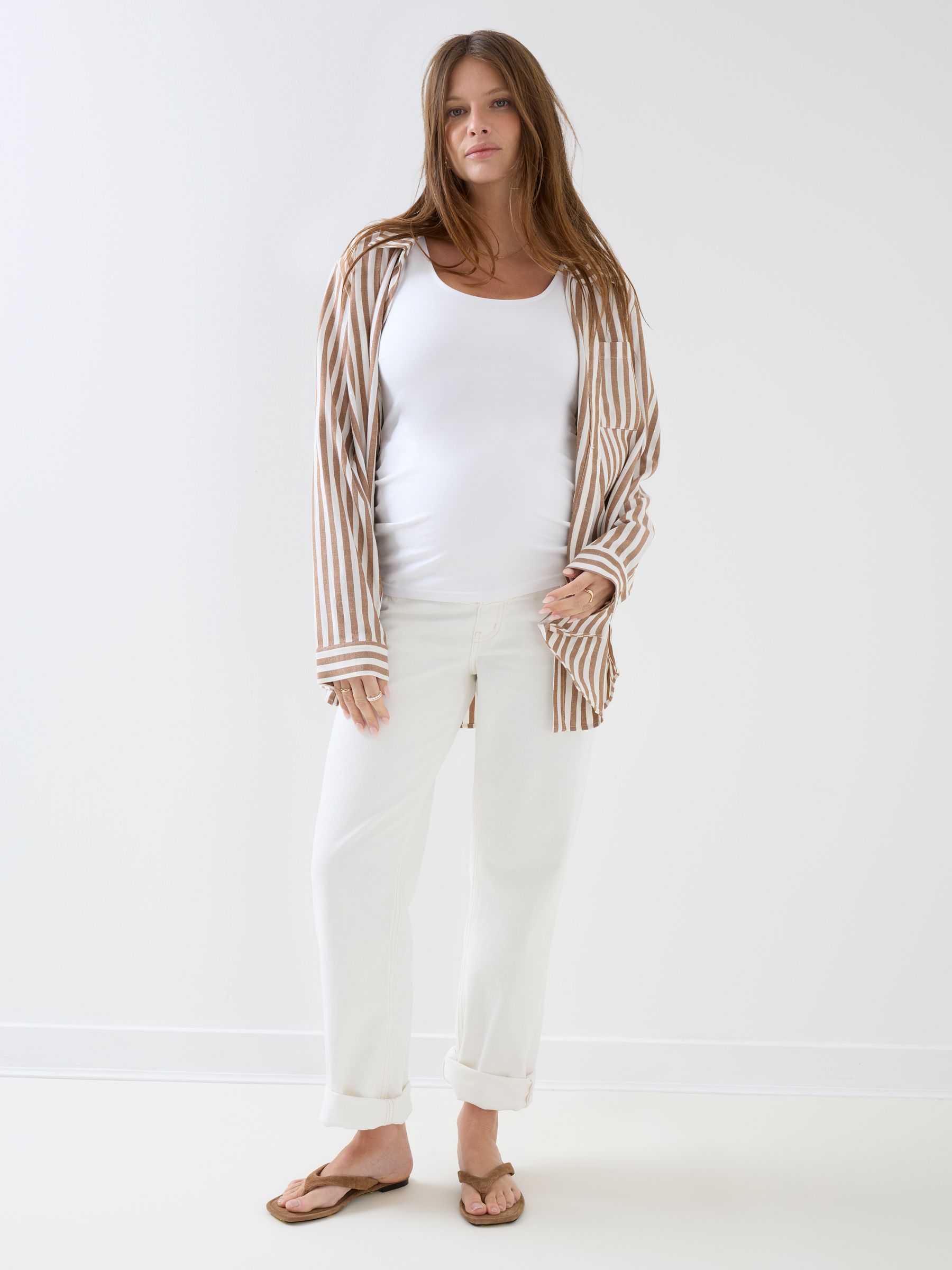 Natural Stripe Oversized Button Through Shirt - Image 4 of 9