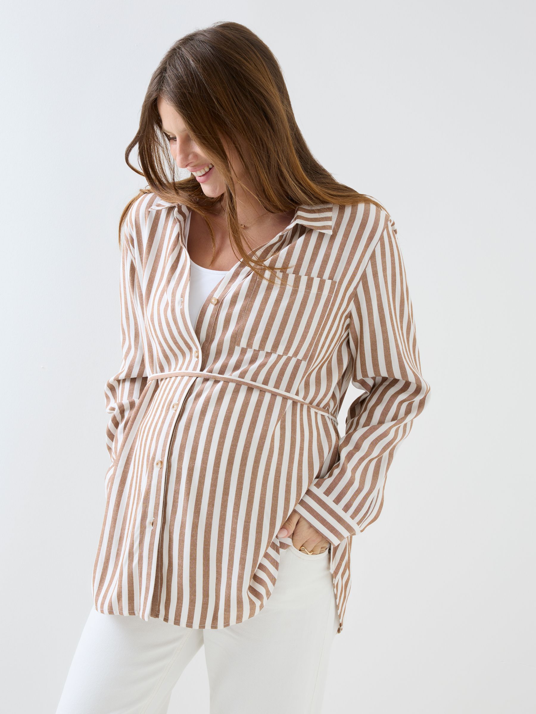 Natural Stripe Oversized Button Through Shirt - Image 7 of 9