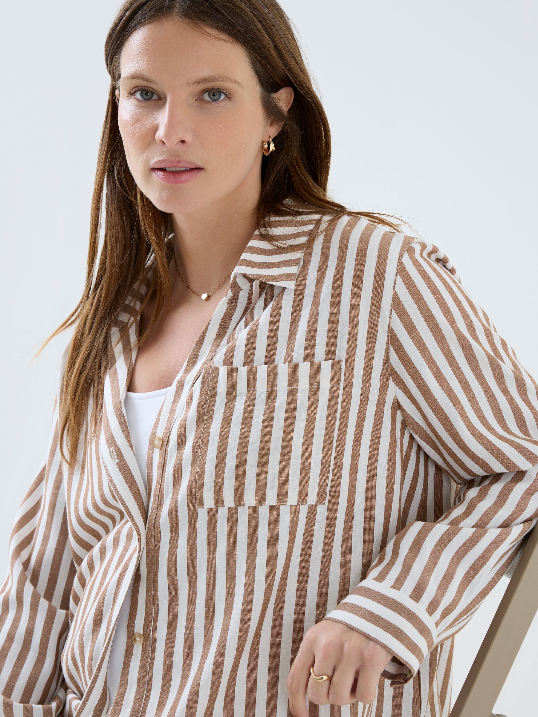 Natural Stripe Oversized Button Through Shirt - Image 8 of 9