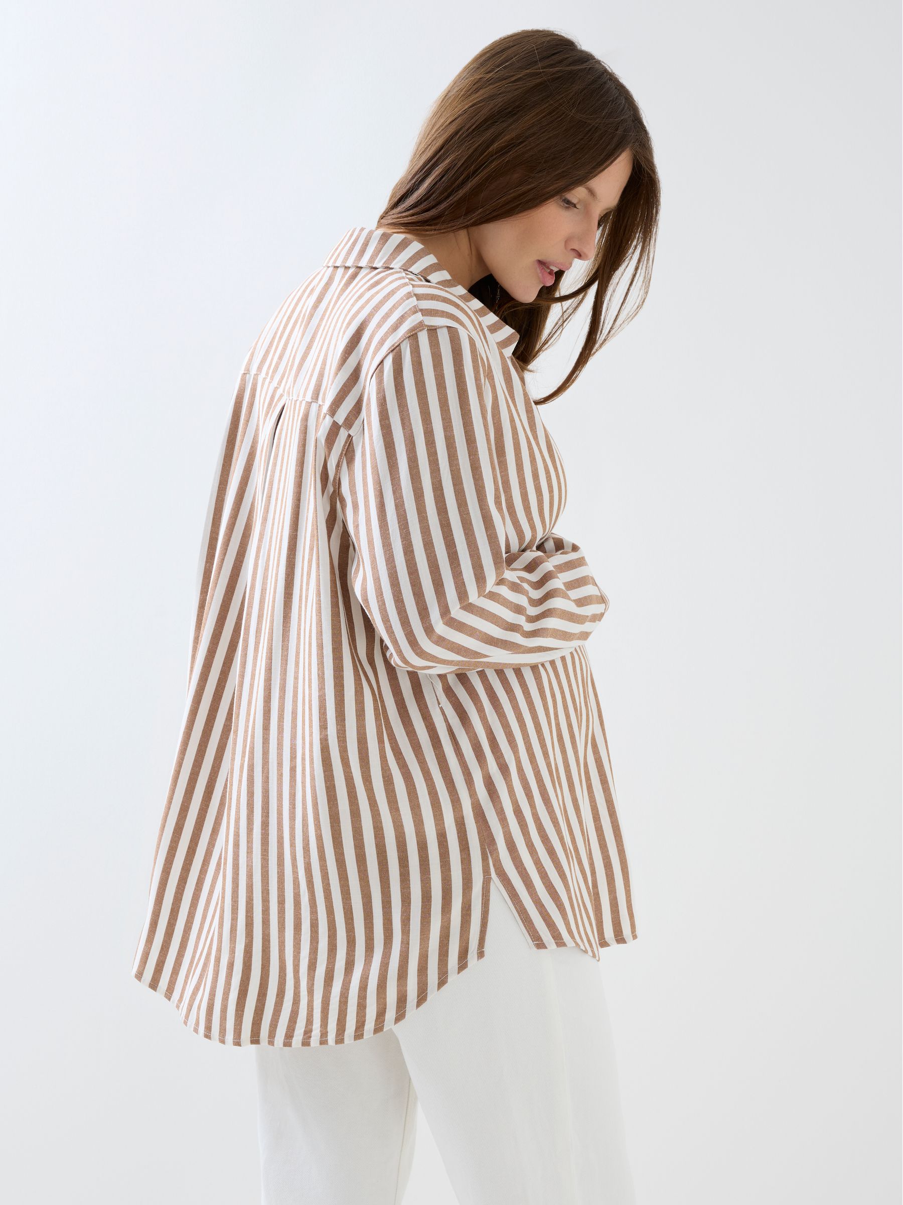 Natural Stripe Oversized Button Through Shirt - Image 9 of 9