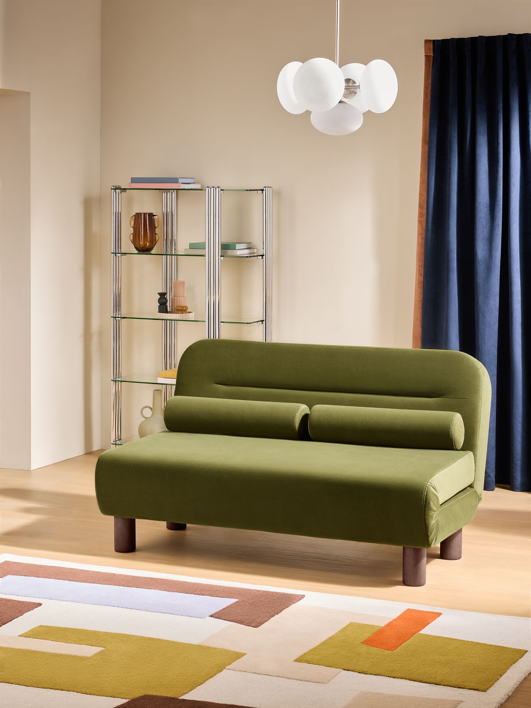 Large Maxton 2 Seater Sofa Bed in Olive Green Velvet - Image 1 of 6