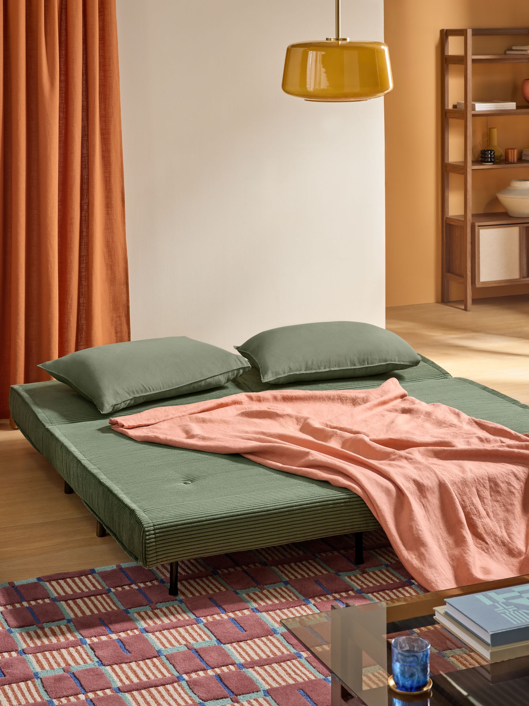 Haru 4 Seater Sofa Bed in Olive Green Corduroy - Image 2 of 6