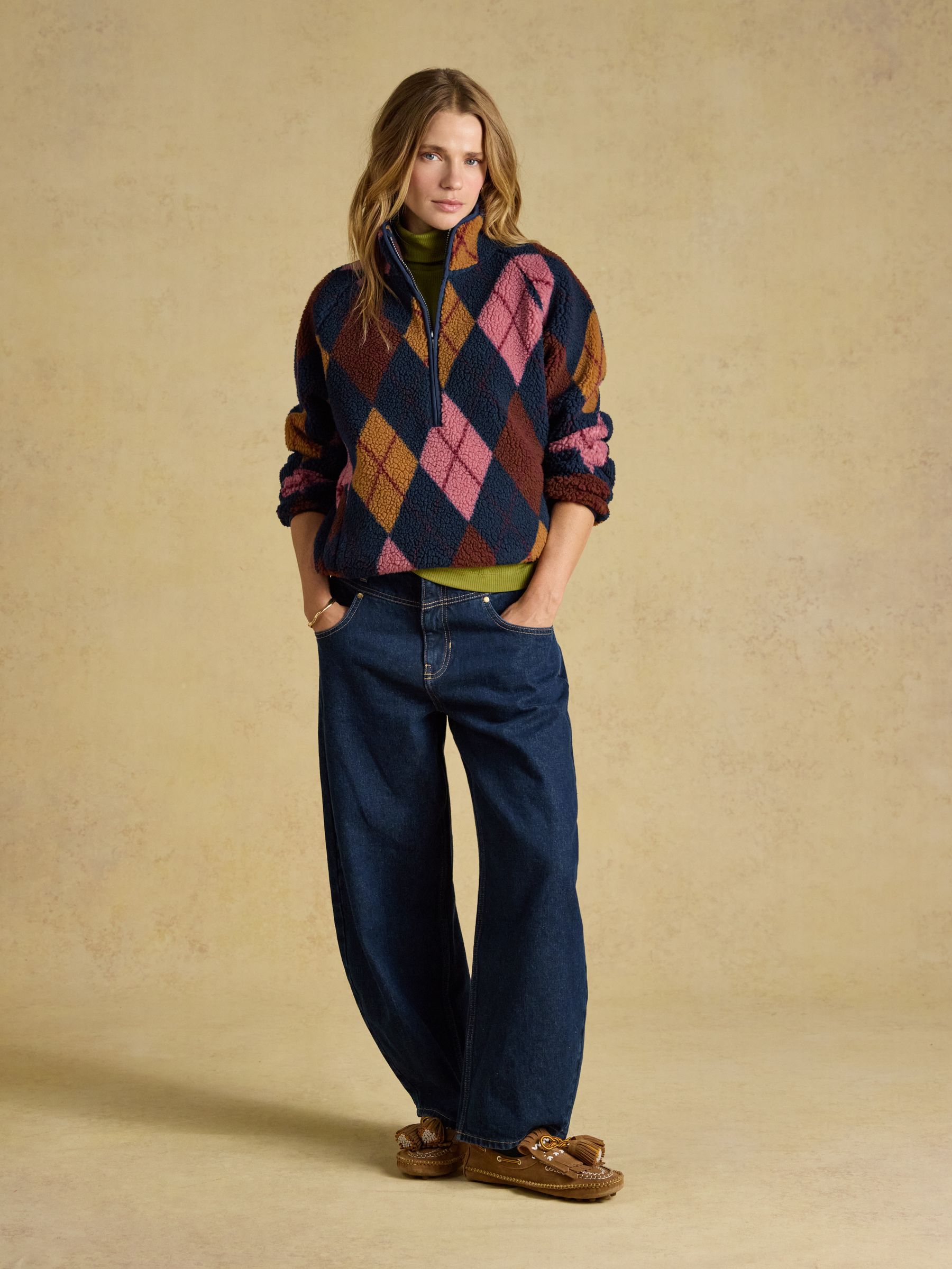 Navy Argyle Quarter Zip Fleece - Image 3 of 8