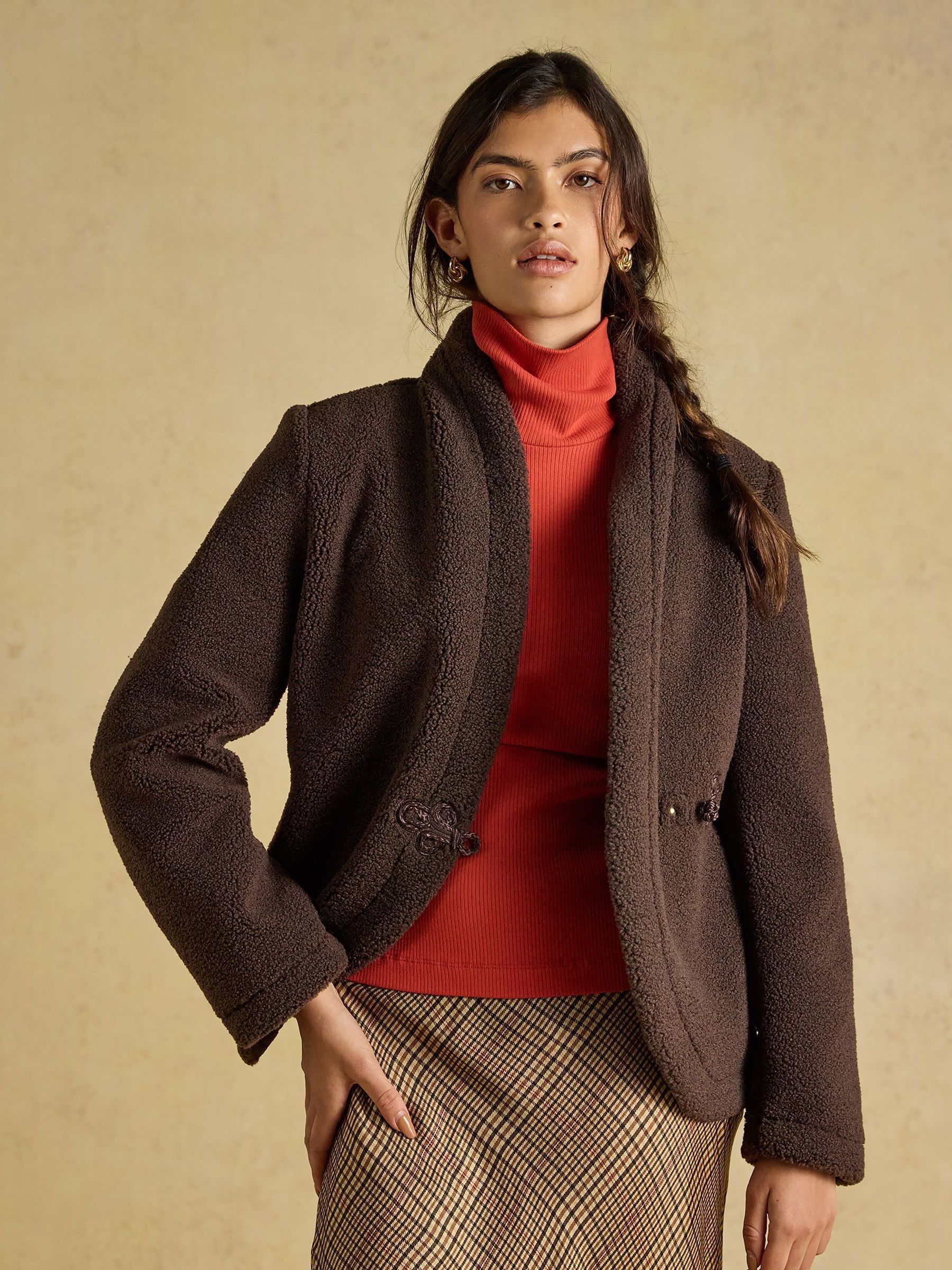 Joules Brown Fleece Party Jacket with Frog Fastening - Image 6 of 11