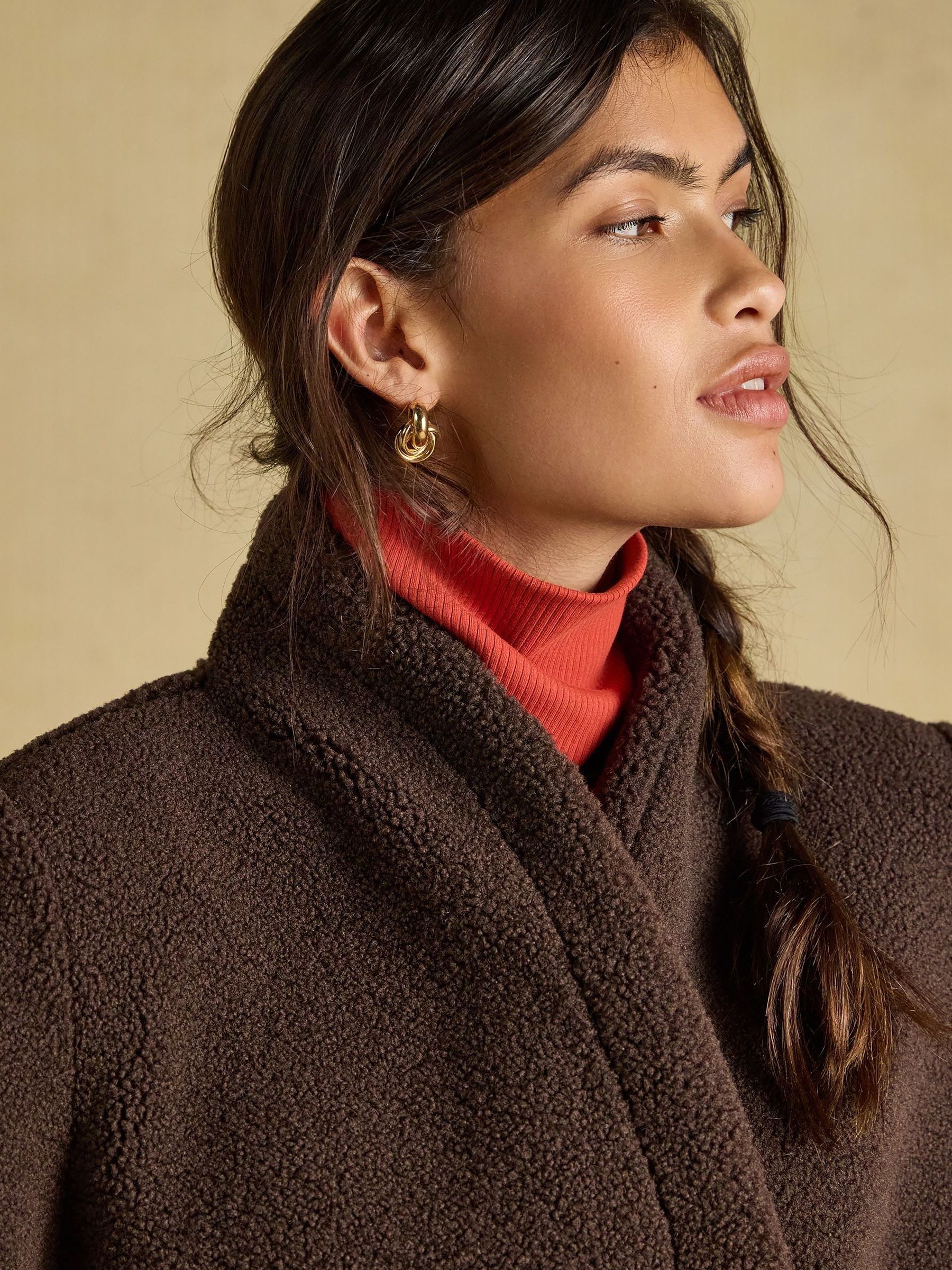 Joules Brown Fleece Party Jacket with Frog Fastening - Image 7 of 11