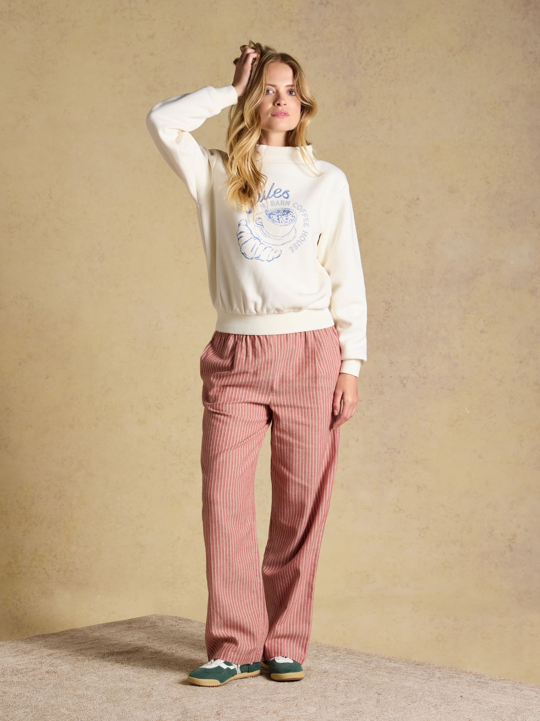 Cream Joules Coffee House Cotton Blend Wide Neck Sweatshirt - Image 3 of 7