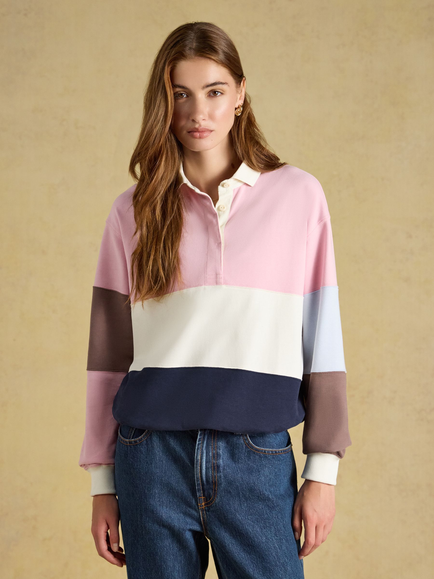 Pink & Blue Colour Block Long Sleeve Cotton Collared Rugby Deckshirt - Image 1 of 10