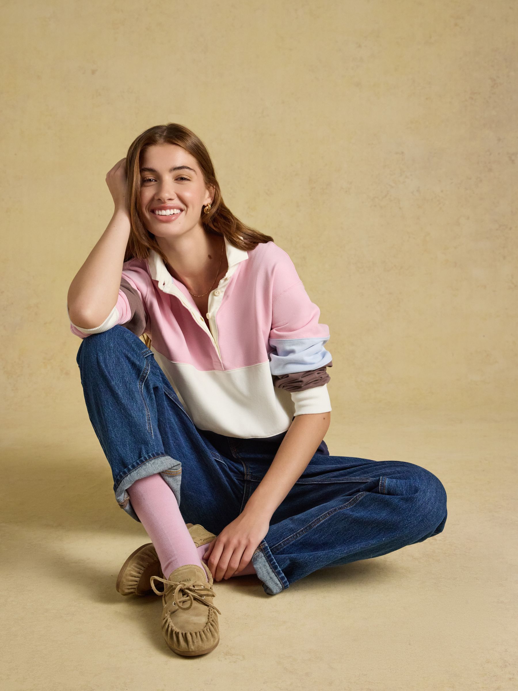 Pink & Blue Colour Block Long Sleeve Cotton Collared Rugby Deckshirt - Image 3 of 10
