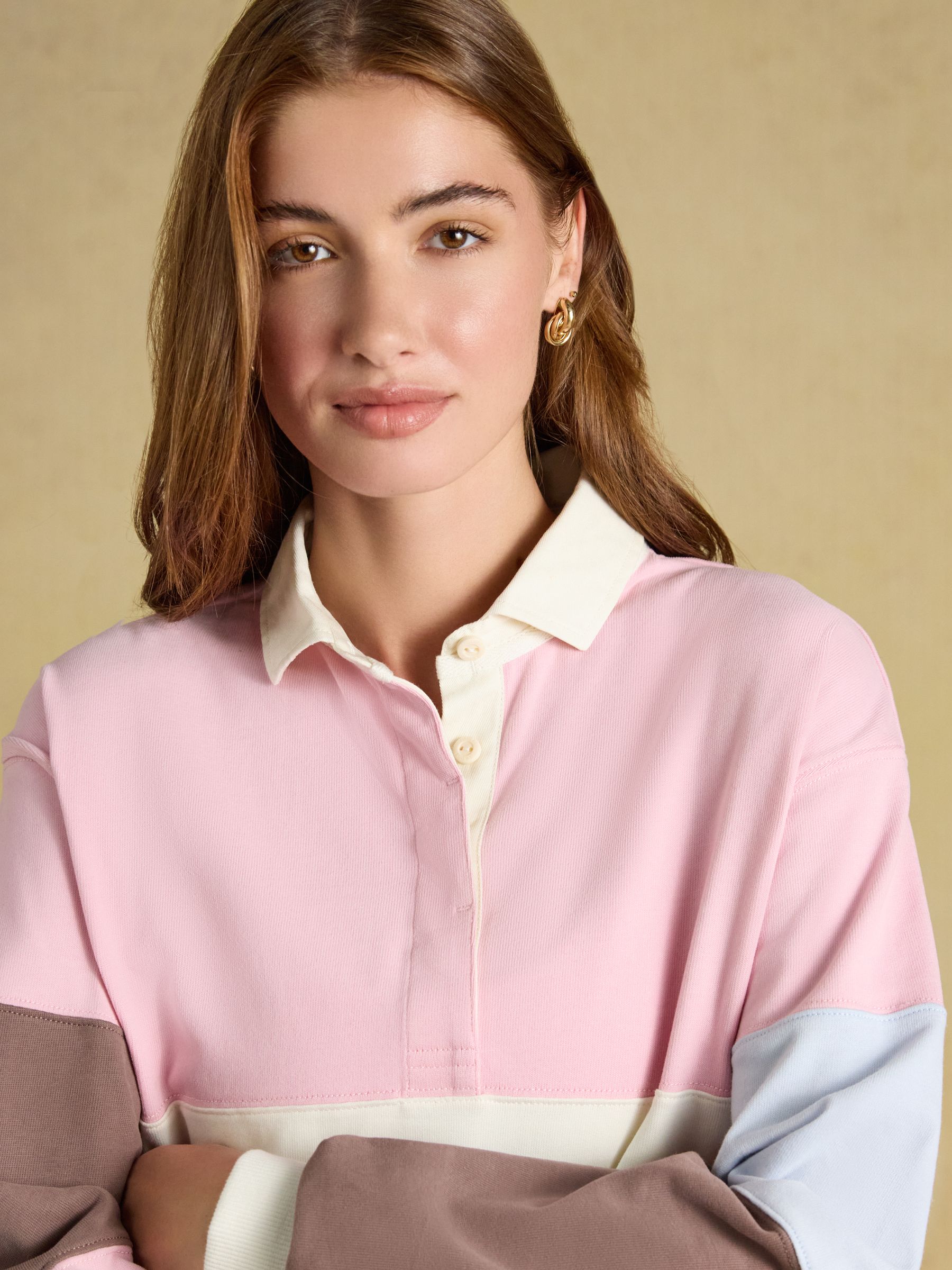 Pink & Blue Colour Block Long Sleeve Cotton Collared Rugby Deckshirt - Image 4 of 10