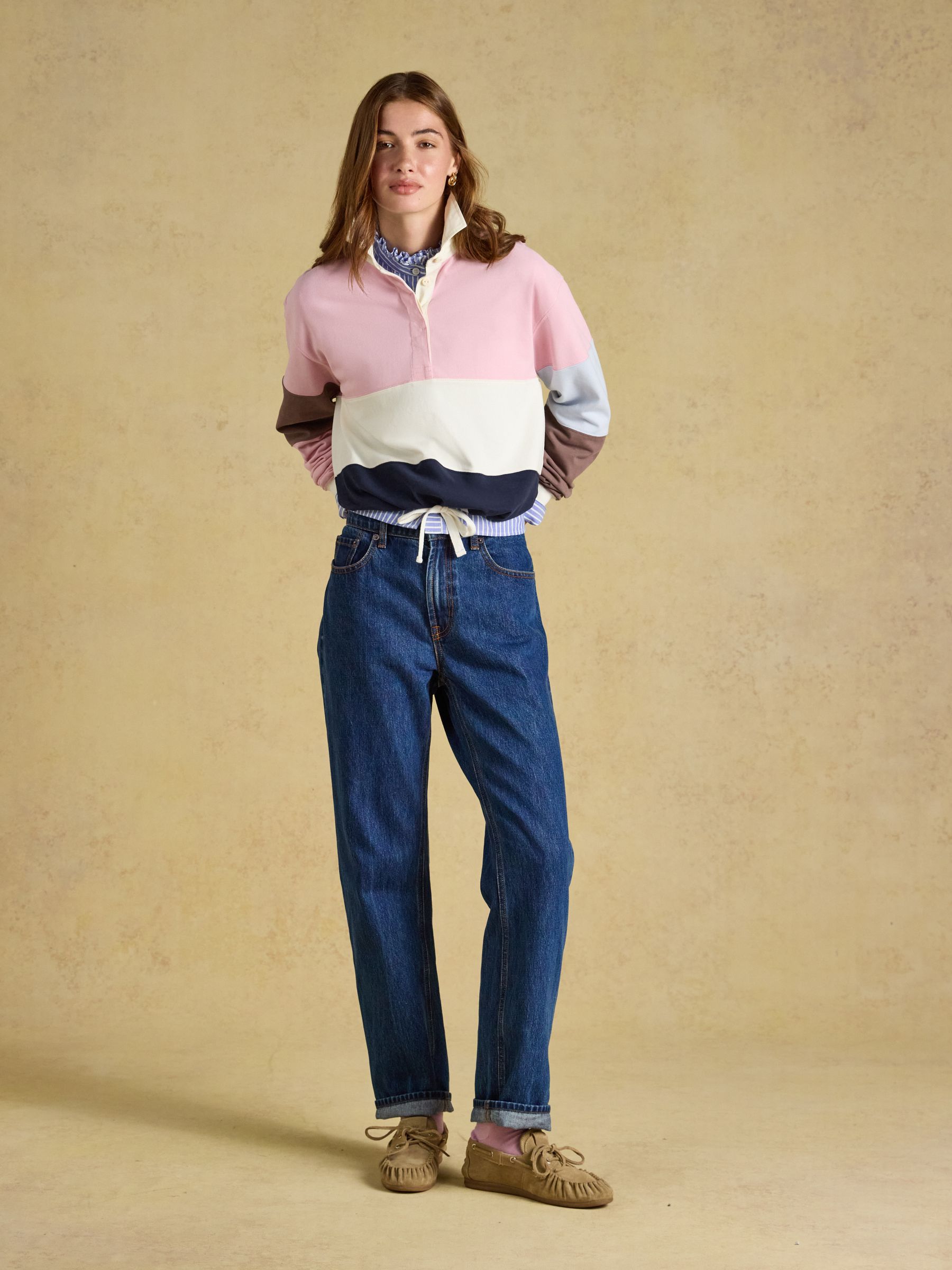 Pink & Blue Colour Block Long Sleeve Cotton Collared Rugby Deckshirt - Image 6 of 10
