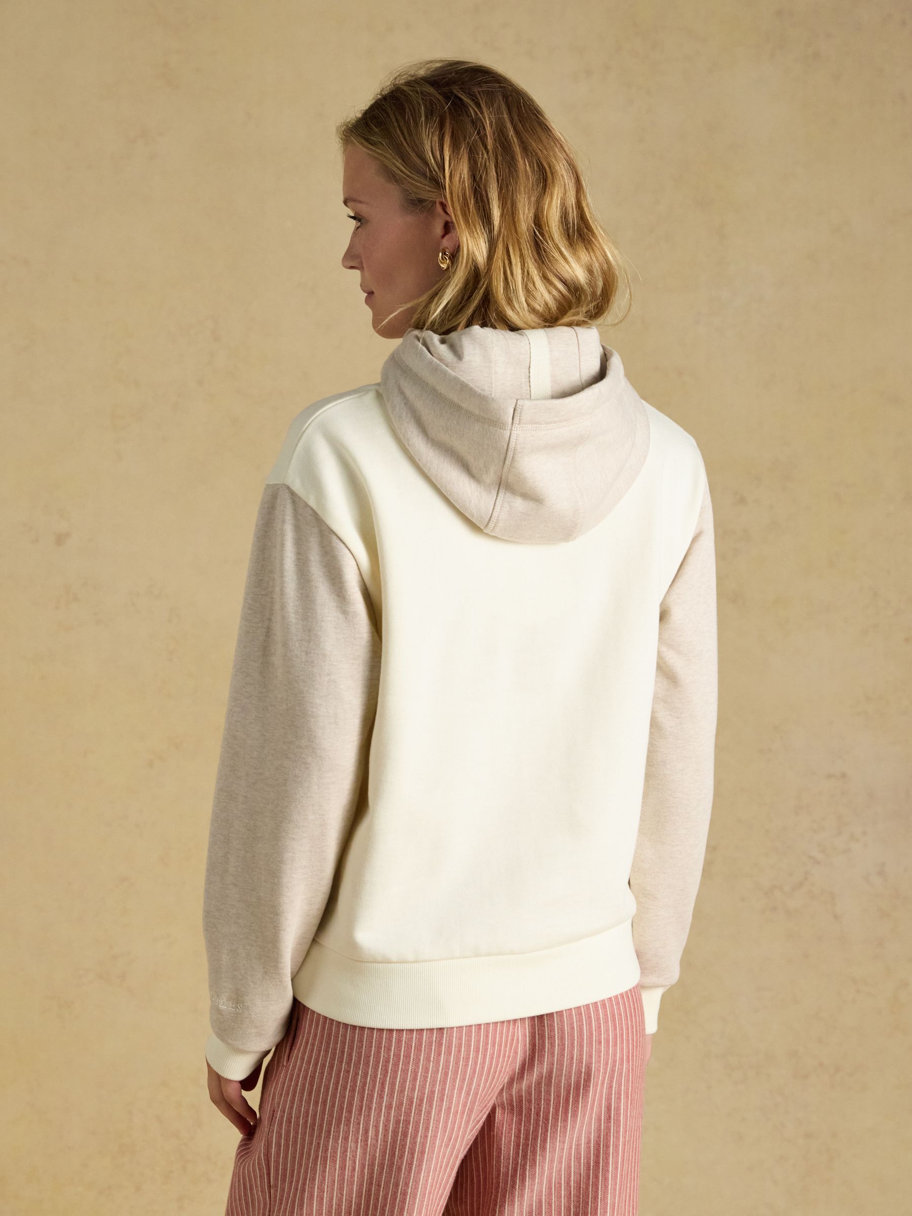 Cream Colourblock Relaxed Cotton Hoodie - Image 2 of 7 Cream Colourblock Relaxed Cotton Hoodie - Image 2 of 7