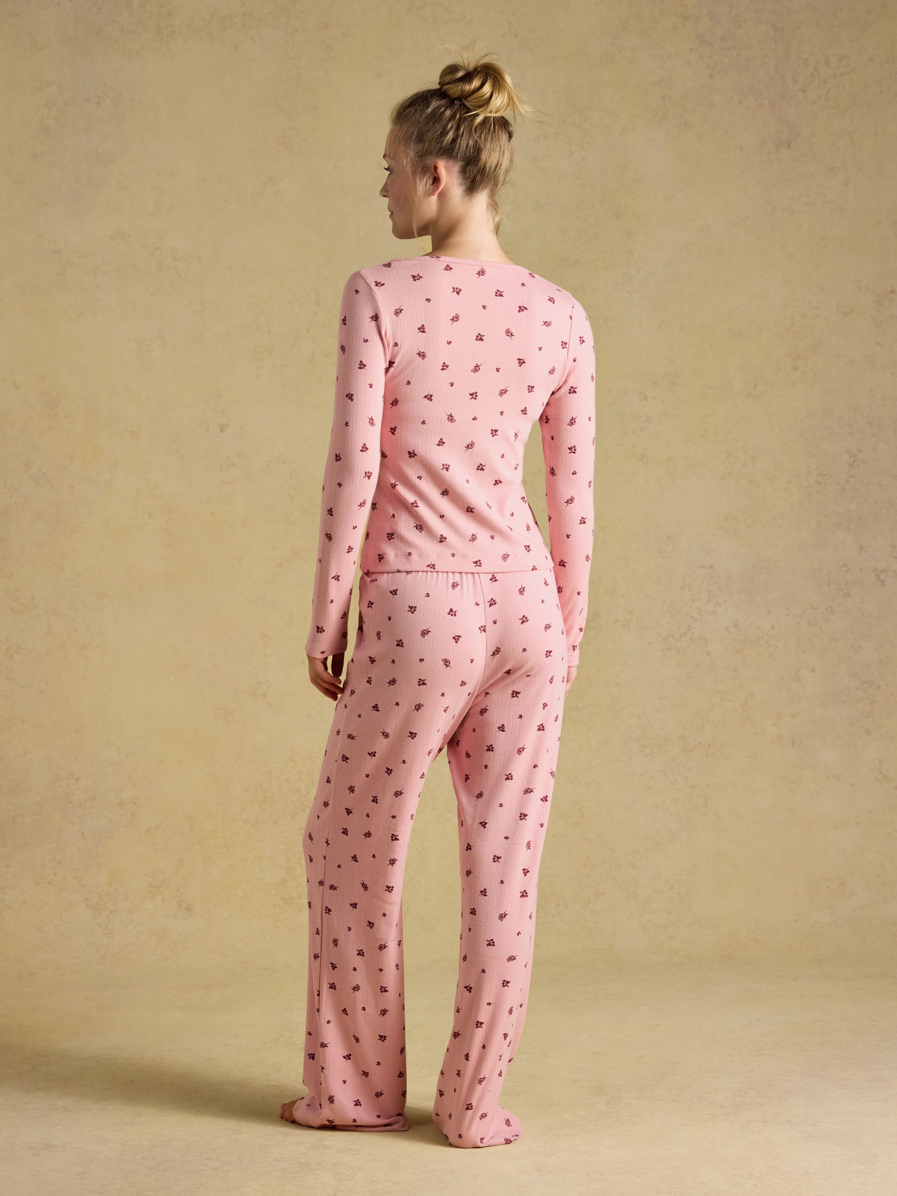 Pointelle Pink Floral Printed Cotton Long Sleeve Pyjama Set - Image 2 of 7