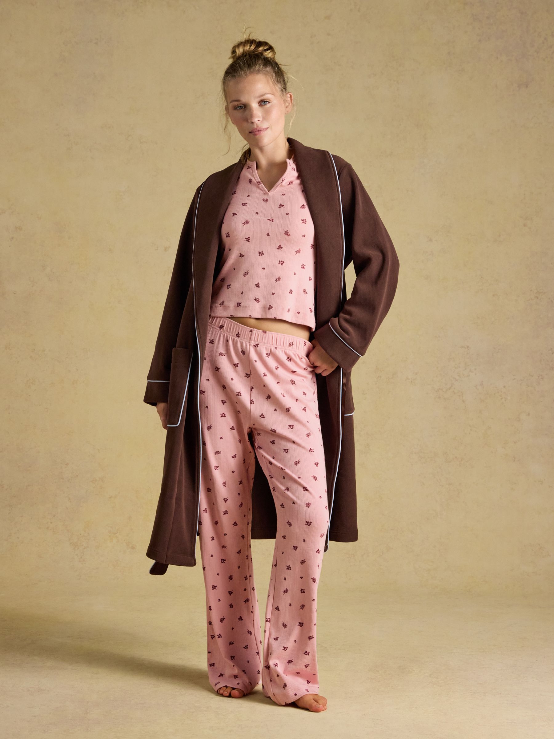 Pointelle Pink Floral Printed Cotton Long Sleeve Pyjama Set - Image 5 of 7