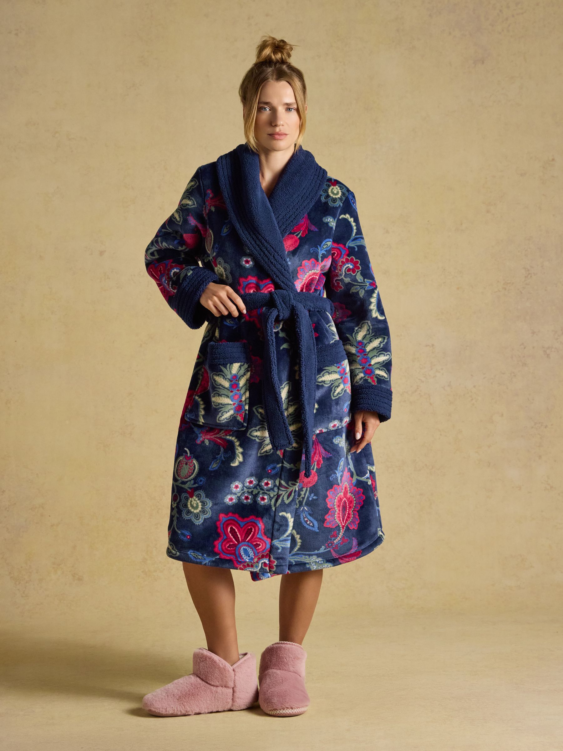 Navy Fleece Dressing Gown - Image 1 of 8