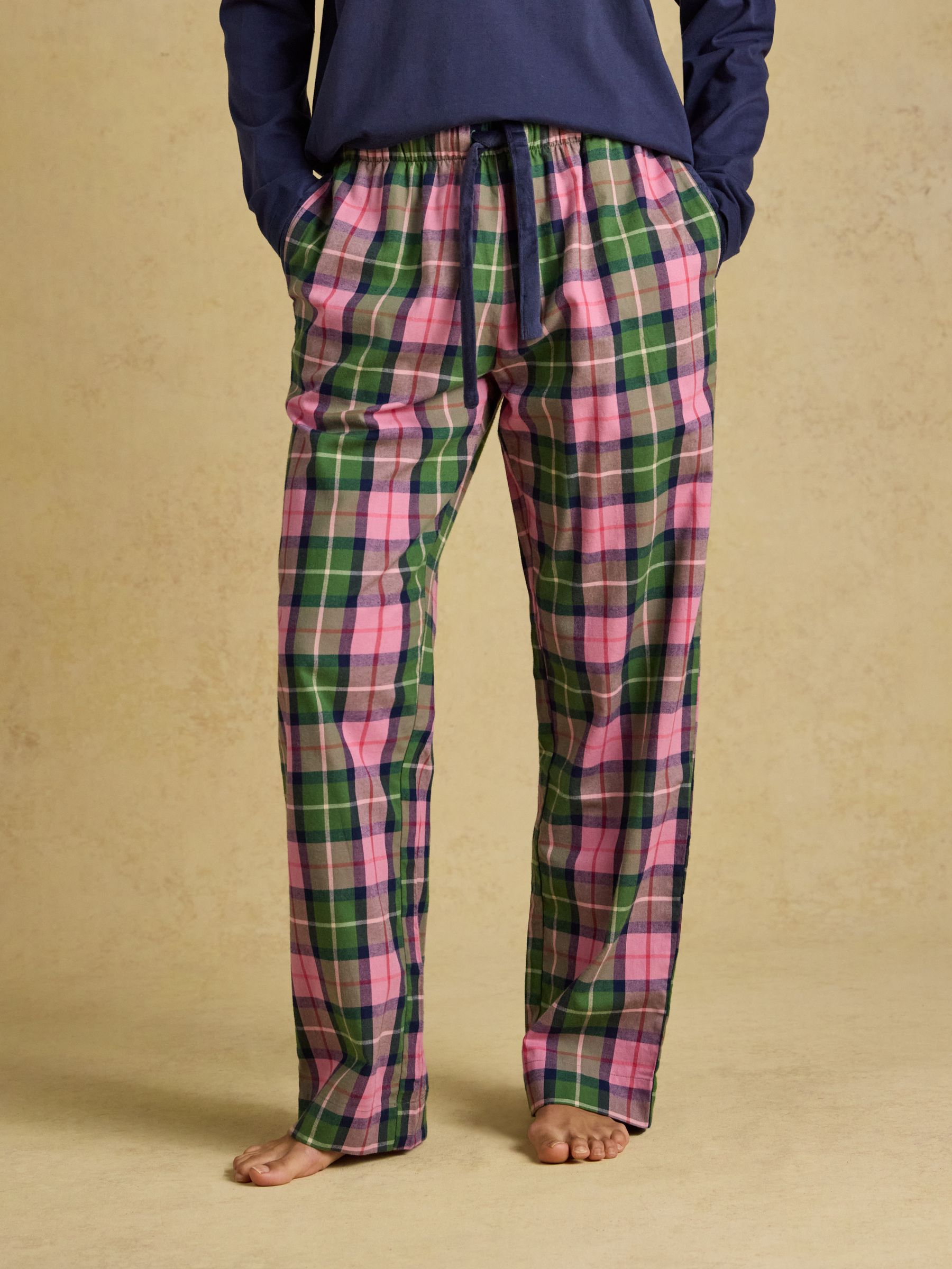 Pink and Green Check Woven Brushed Cotton Pyjama Bottoms - Image 1 of 8 Pink and Green Check Woven Brushed Cotton Pyjama Bottoms - Image 1 of 8