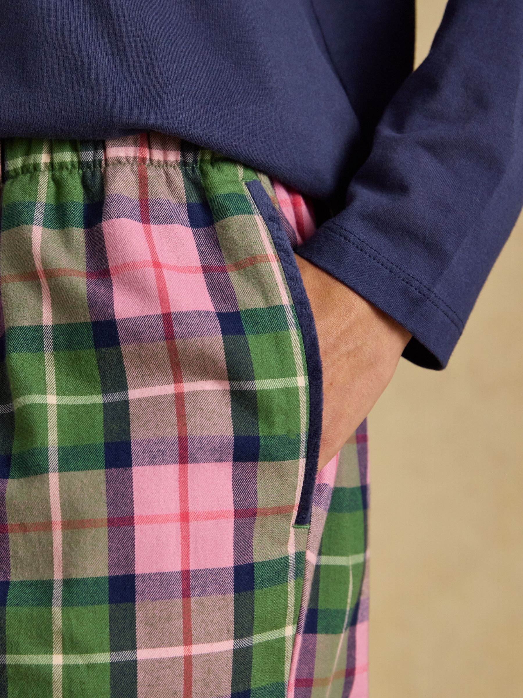 Pink and Green Check Woven Brushed Cotton Pyjama Bottoms - Image 5 of 8