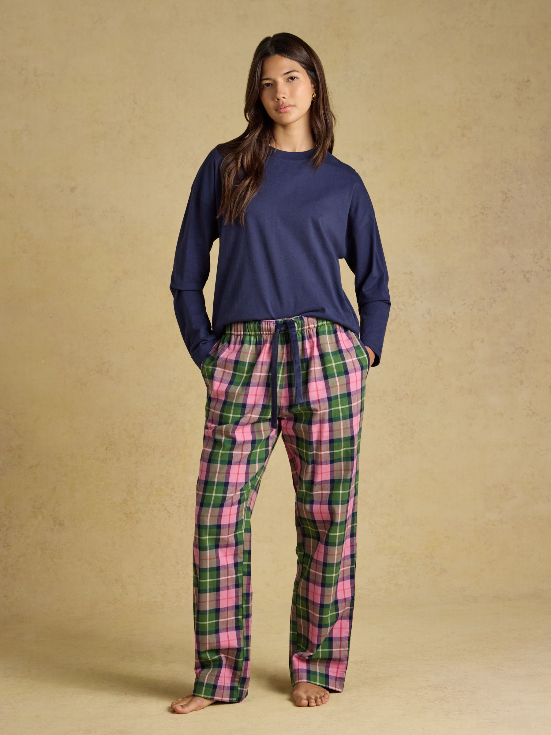 Pink and Green Check Woven Brushed Cotton Pyjama Bottoms - Image 6 of 8