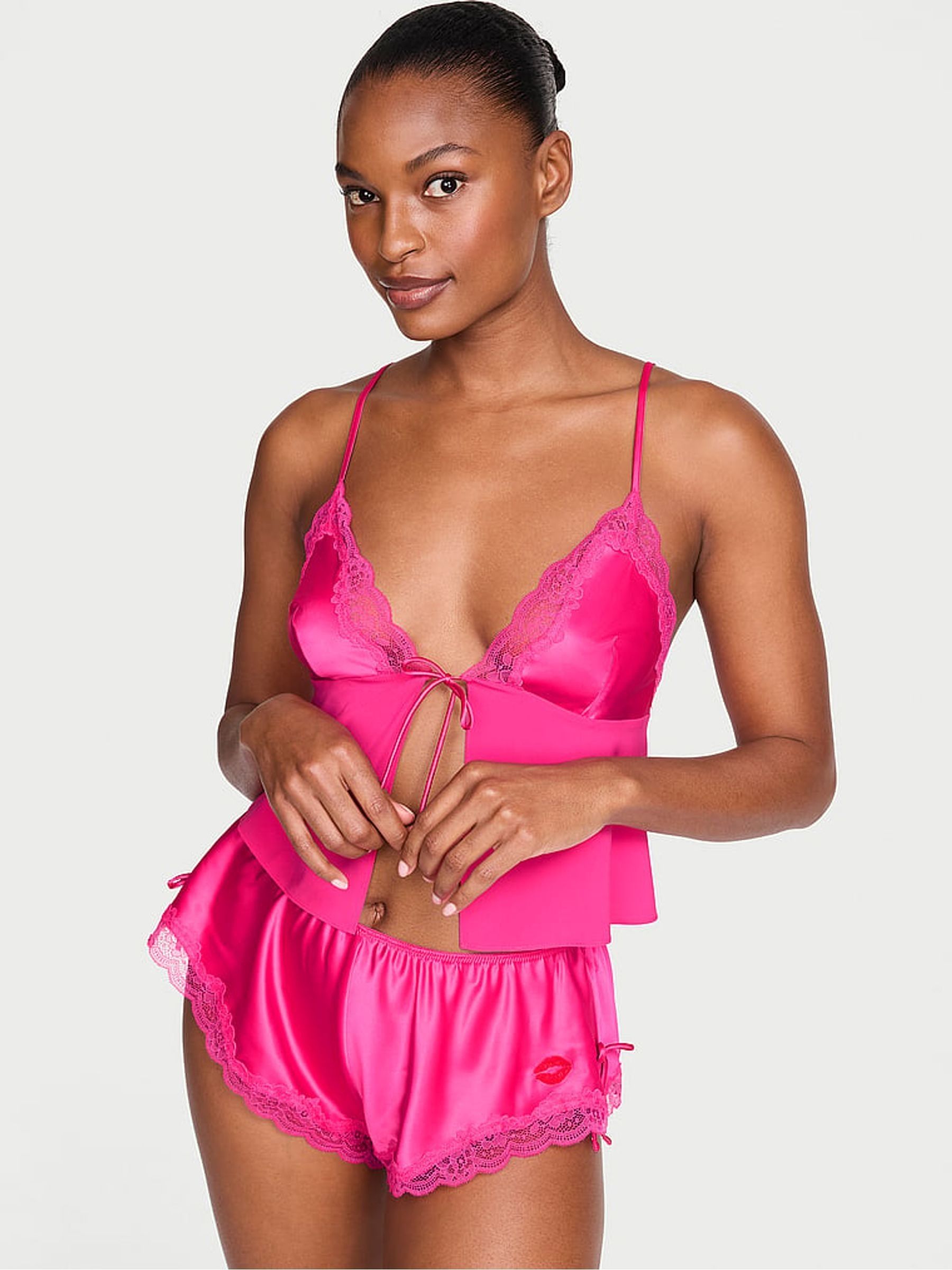 Enchanted Pink Tie Front Satin Kiss Cami Set | Victoria's Secret UK