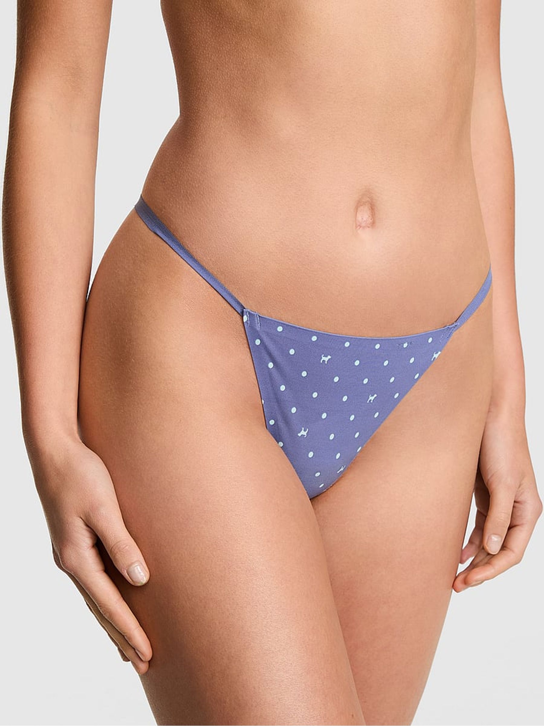 Dusty Blue Dog Print G-String No Show Knickers - Image 1 of 2