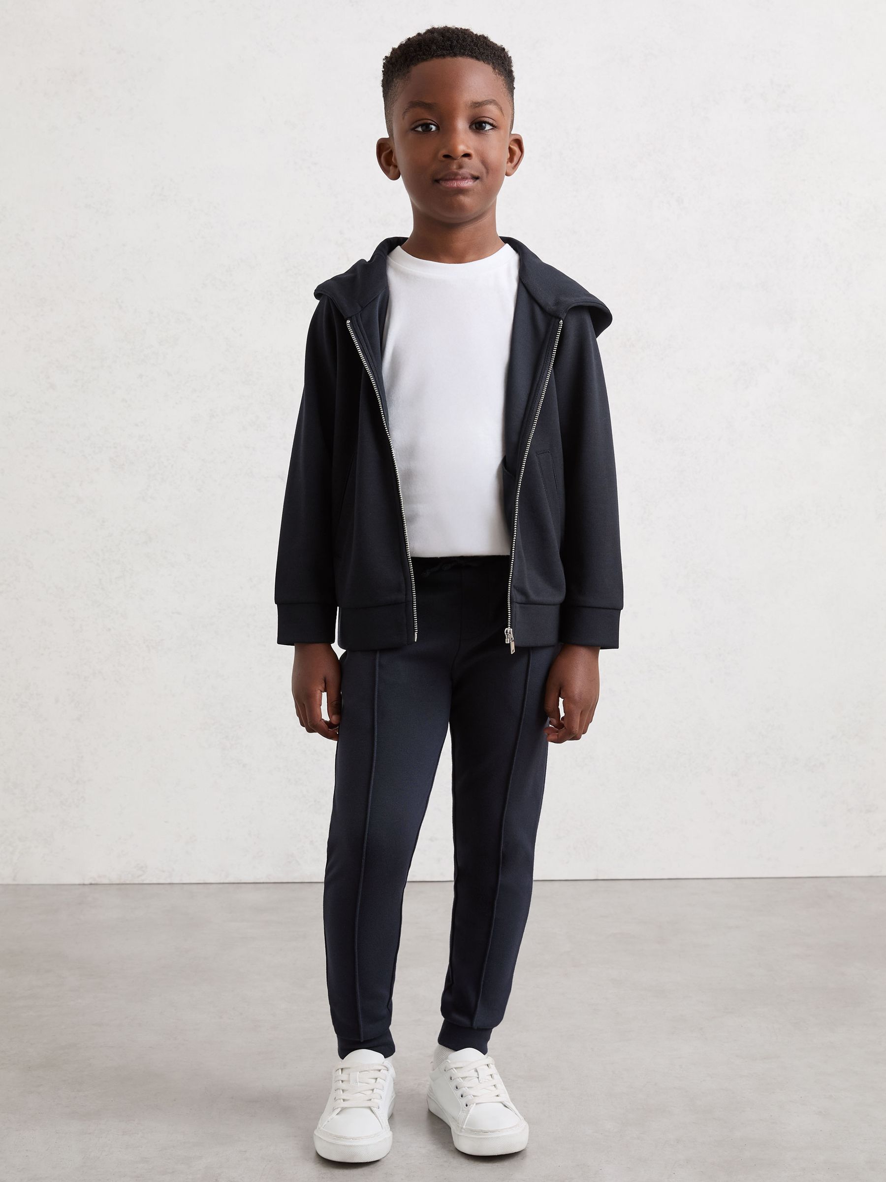 3-9 yrs Premium Interlock Zip Through Hoodie in Navy - Image 3 of 5