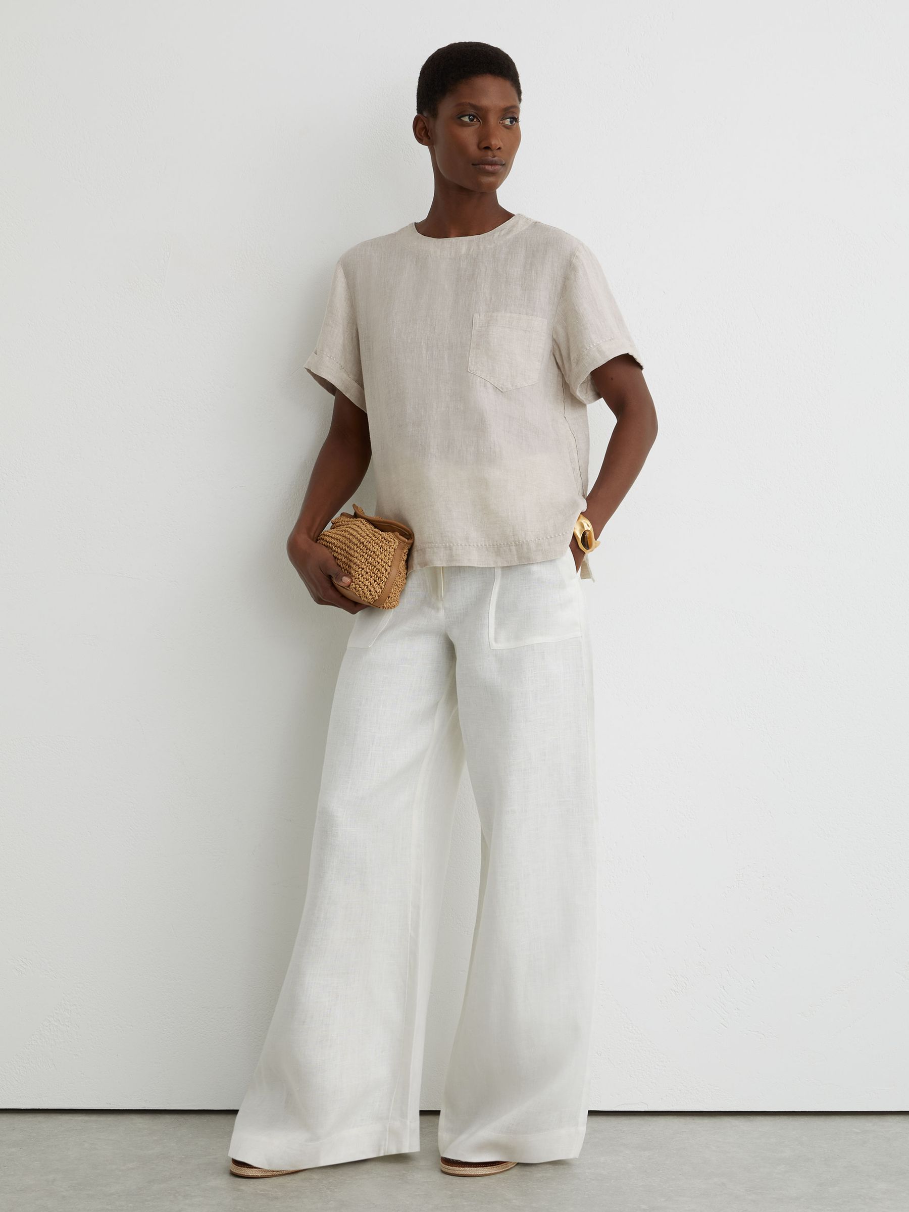 Linen Patch-Pocket T-Shirt in Beige Neutral - image 2