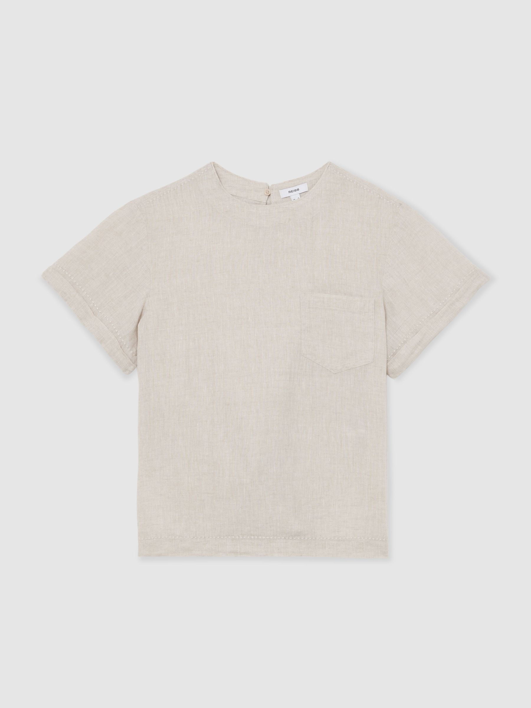 Linen Patch-Pocket T-Shirt in Beige Neutral - Image 2 of 6