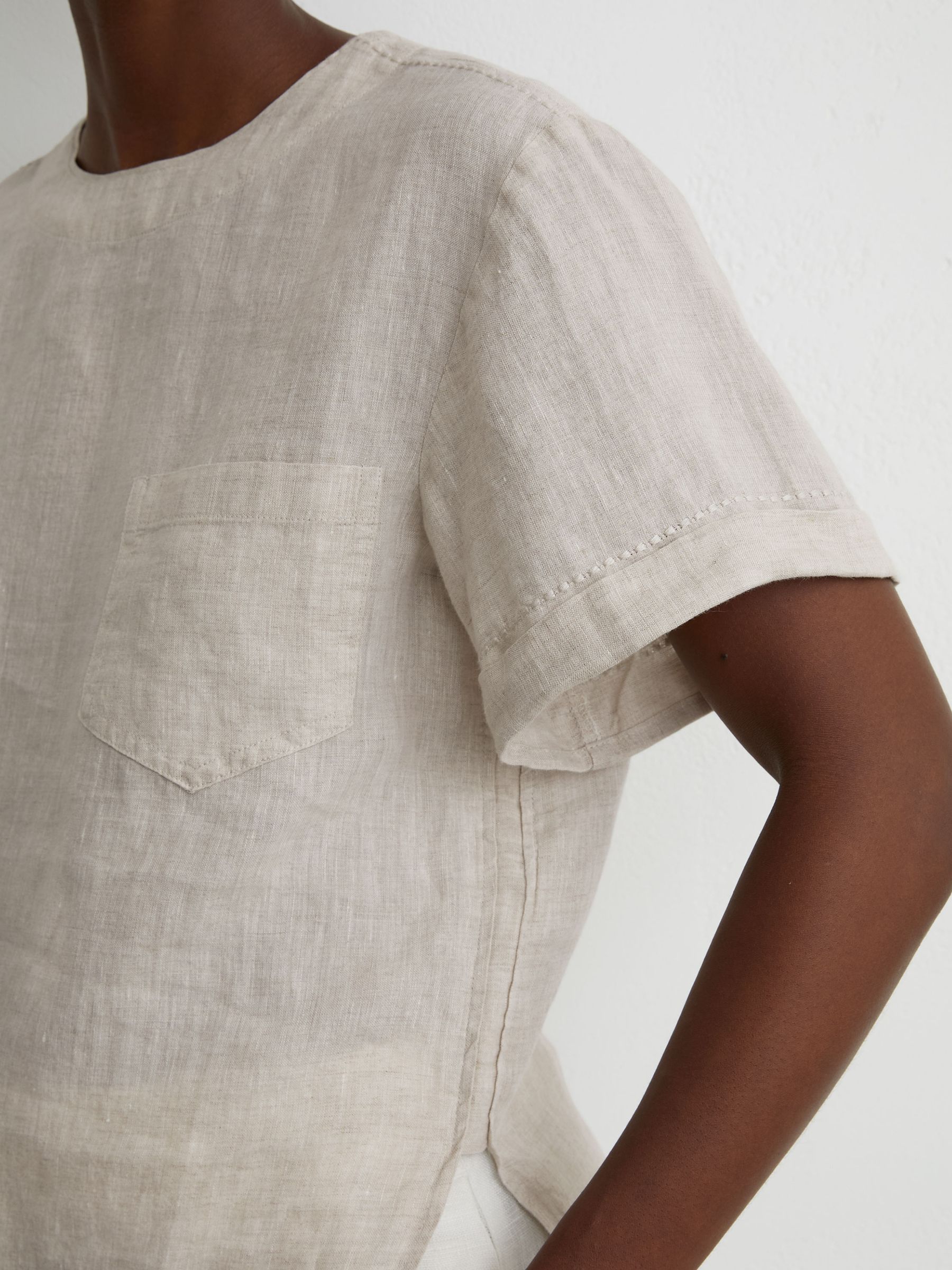 Linen Patch-Pocket T-Shirt in Beige Neutral - image 5